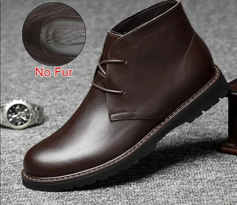 **Men's Genuine Leather Fur-Lined Ankle Boots - Warm Winter & Autumn Comfort, Soft Handmade Business Casual Shoes - Plus Size 48 - Ideal for Office, Travel & Outdoor Activities**