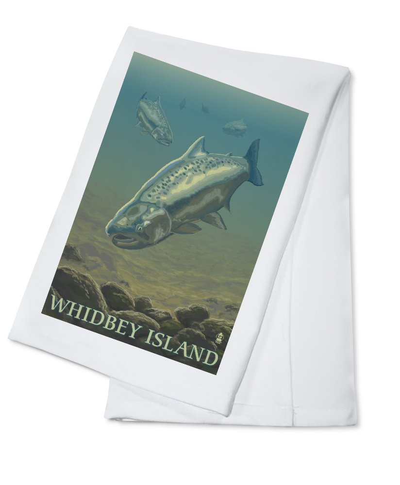 Premium 100% Cotton Whidbey Island Salmon Tea Towel - Decorative Hand Towel for Kitchen & Home - Perfect for Dish Drying, Gift Giving, and Coastal-Themed Decor