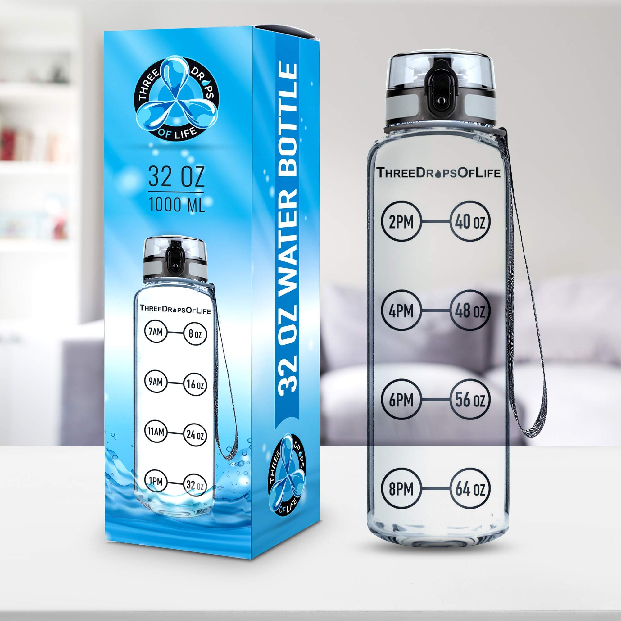 32oz & 64oz BPA-Free Tritan Water Bottles with Hydration Tracker - Clear Reusable Sports Bottle for Gym, Hiking & Outdoor Activities