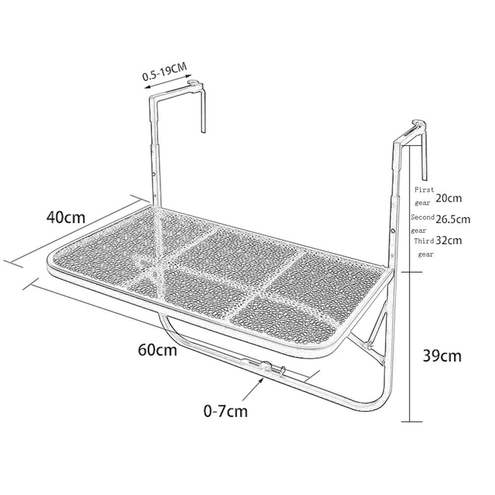 Balcony Hanging Table - Wrought Iron Railing Mounted Coffee Table, Wall Mounted Bar Counter with Adjustable Height (3-Speed) for Outdoor/Indoor Use - Perfect for Small Spaces, Patios & Apartments