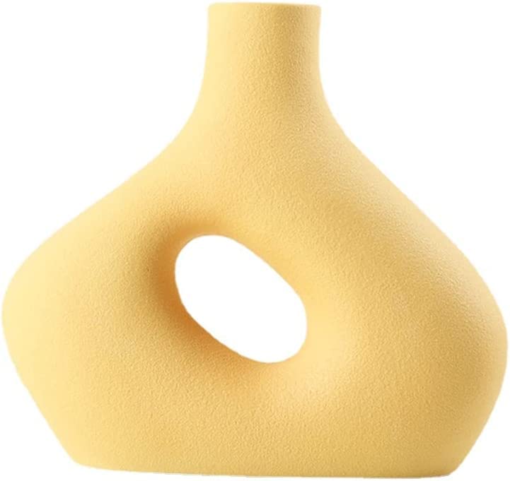 BAIWaNG Frosted Ceramic Vase - Retro Rustic Home Decor for Living Room, Kitchen, Bedroom | Perfect for Farmhouse, Airbnb & Homestay Decoration (Yellow)