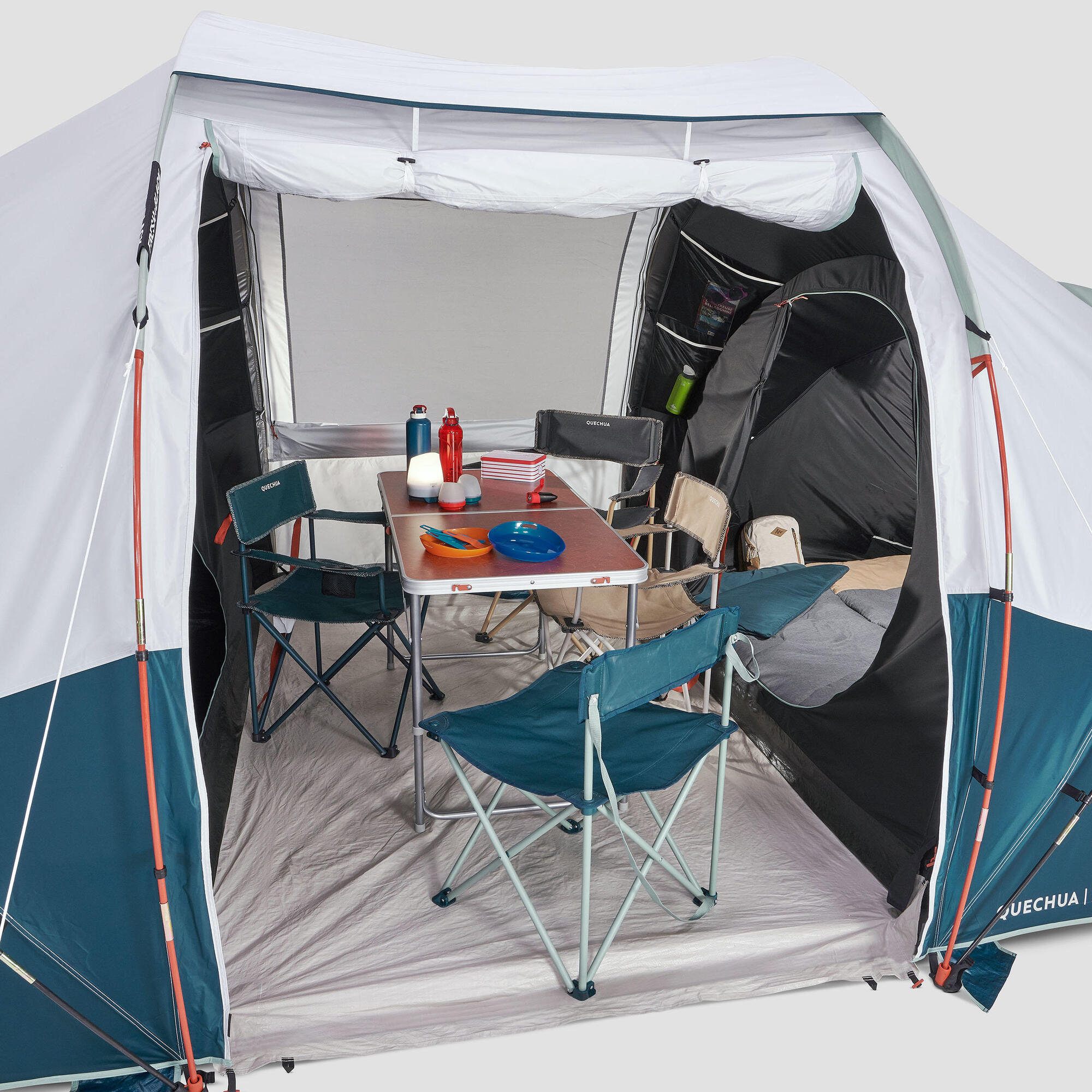 Quechua Arpenaz Fresh & Black Waterproof 4-Person 2-Room Family Camping Tent - Lightweight & Breathable for Outdoor Adventures, Hiking, and Backyard Camping