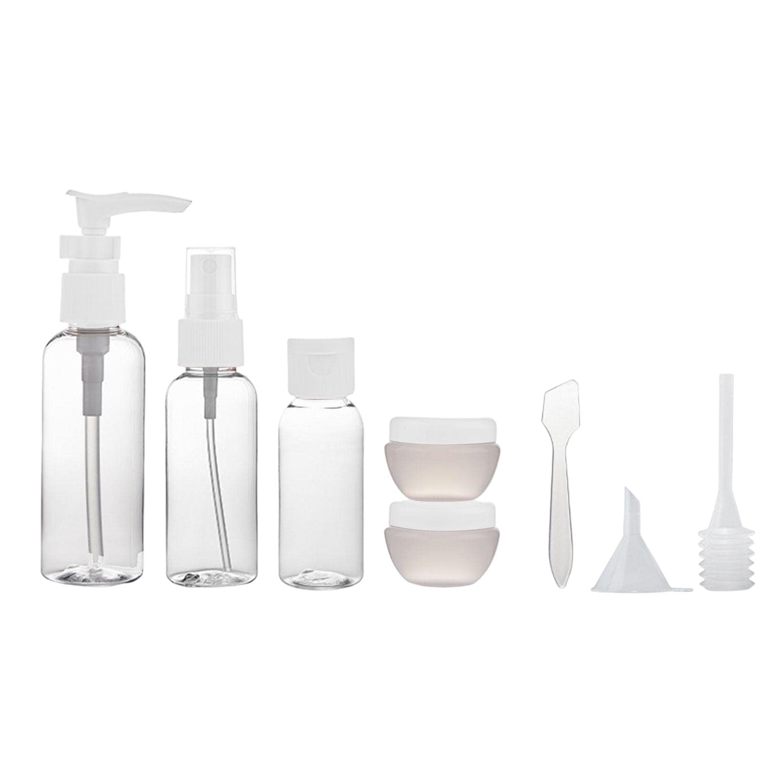 8Pcs Travel Bottles Set - Refillable Leak-Proof Toiletries Containers for Shampoo, Lotion & Cream | TSA Approved Lightweight Spray Bottles & Jars | Perfect for Air Travel, Gym & Vacation Essentials (White)
