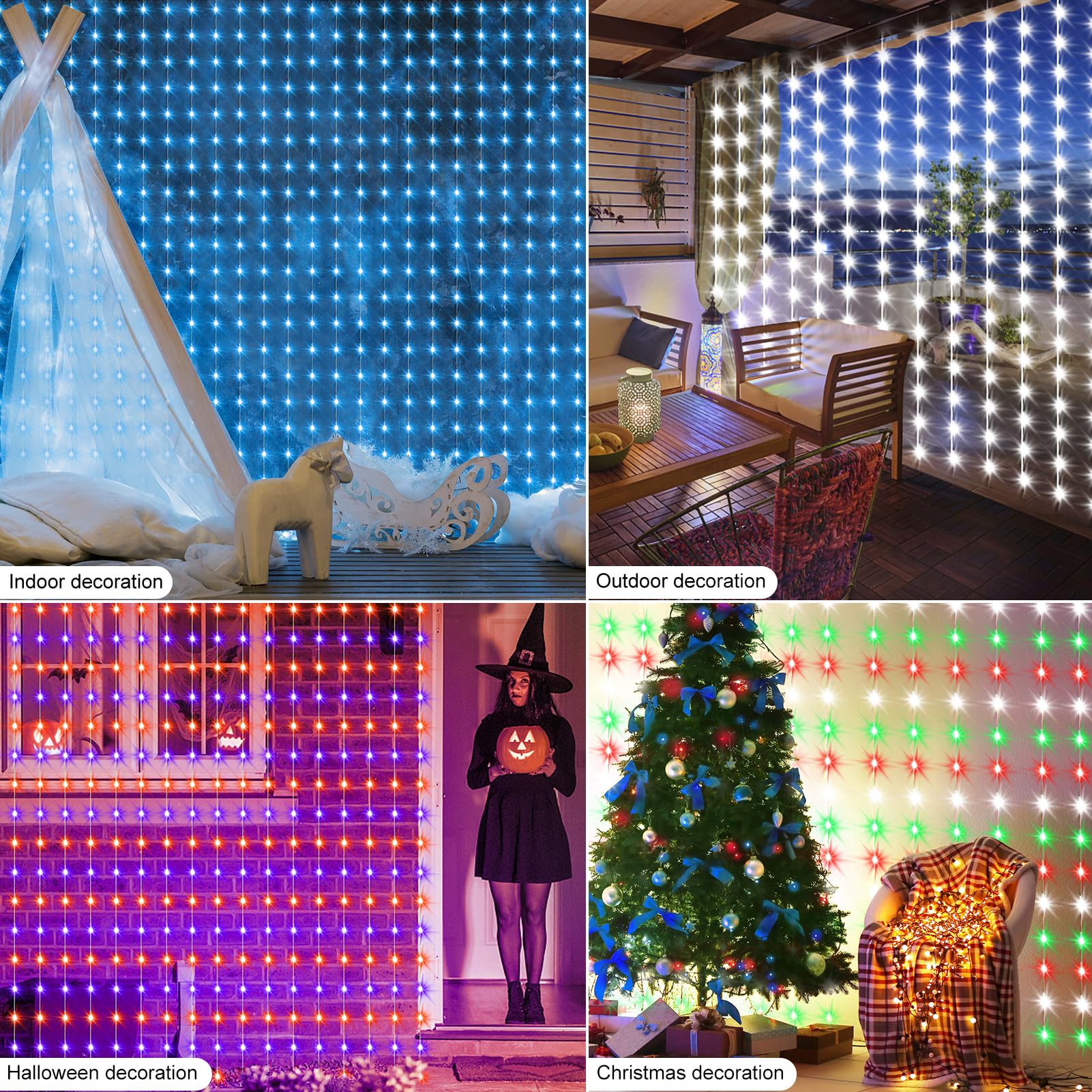 Smart RGB 5050 LED Curtain Lights with Music Sync & APP Remote Control - 8Ft x 6Ft 144 LED USB Fairy String Lights for Party, Wedding, Patio, Garden, and Home Decor - Perfect for Indoor and Outdoor Holiday Lighting