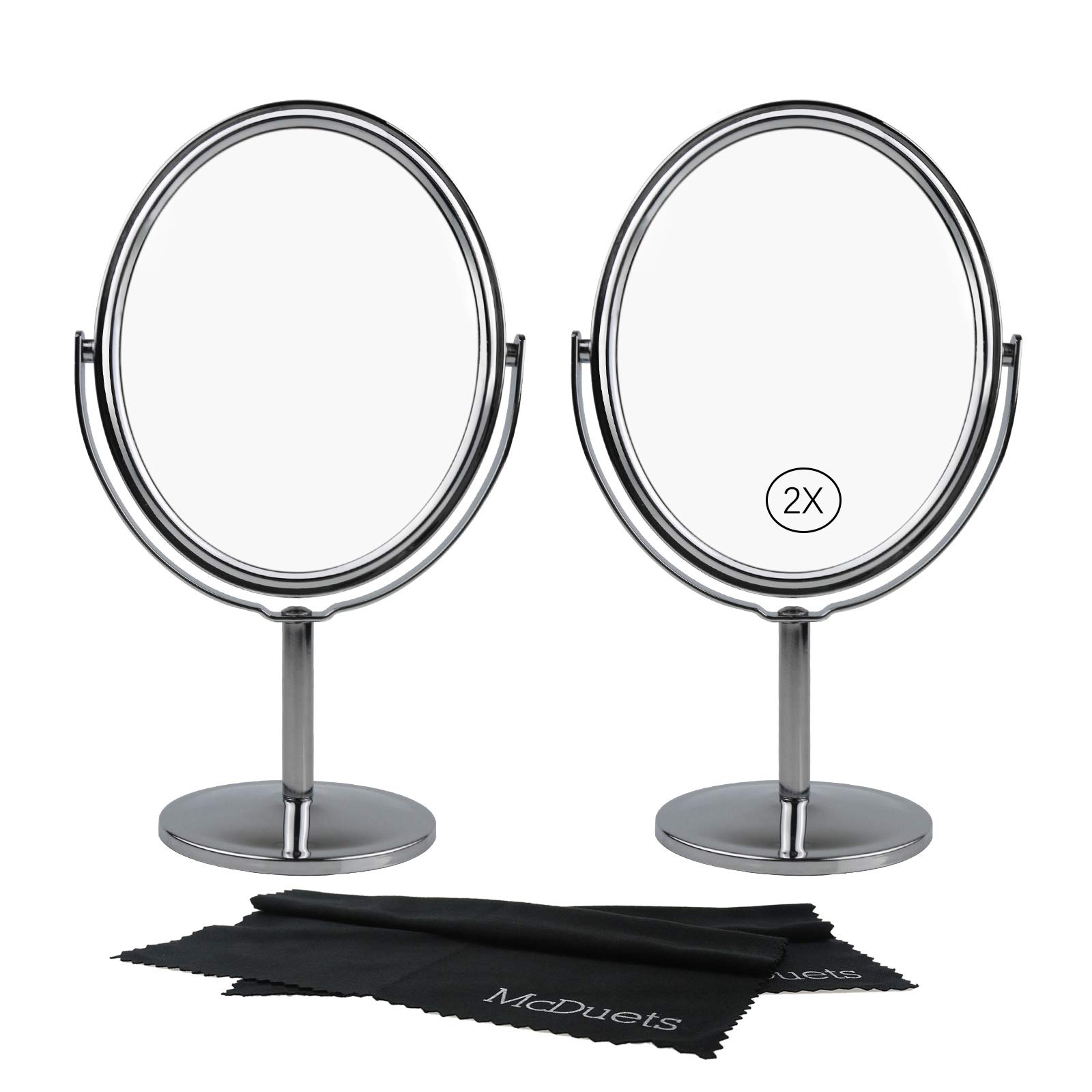 2-Pack Mini Standing Desk Mirror - 360° Swivel Vanity Mirror with 1x & 2x Magnification (3