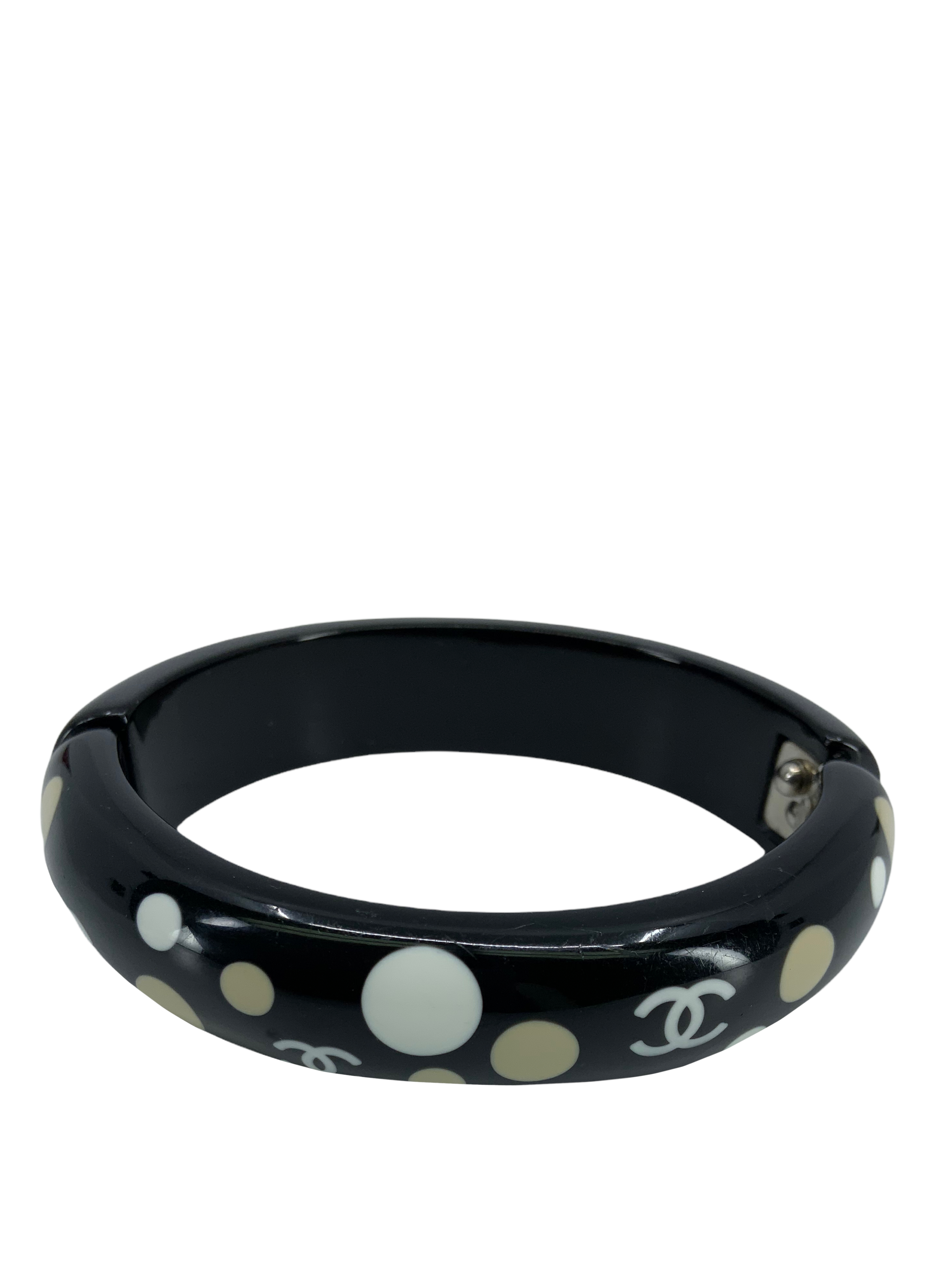 Chanel Resin CC Logo Polka Dot Bangle Bracelet for Women - Luxury Fashion Jewelry Gift for Birthday, Anniversary & Special Occasions