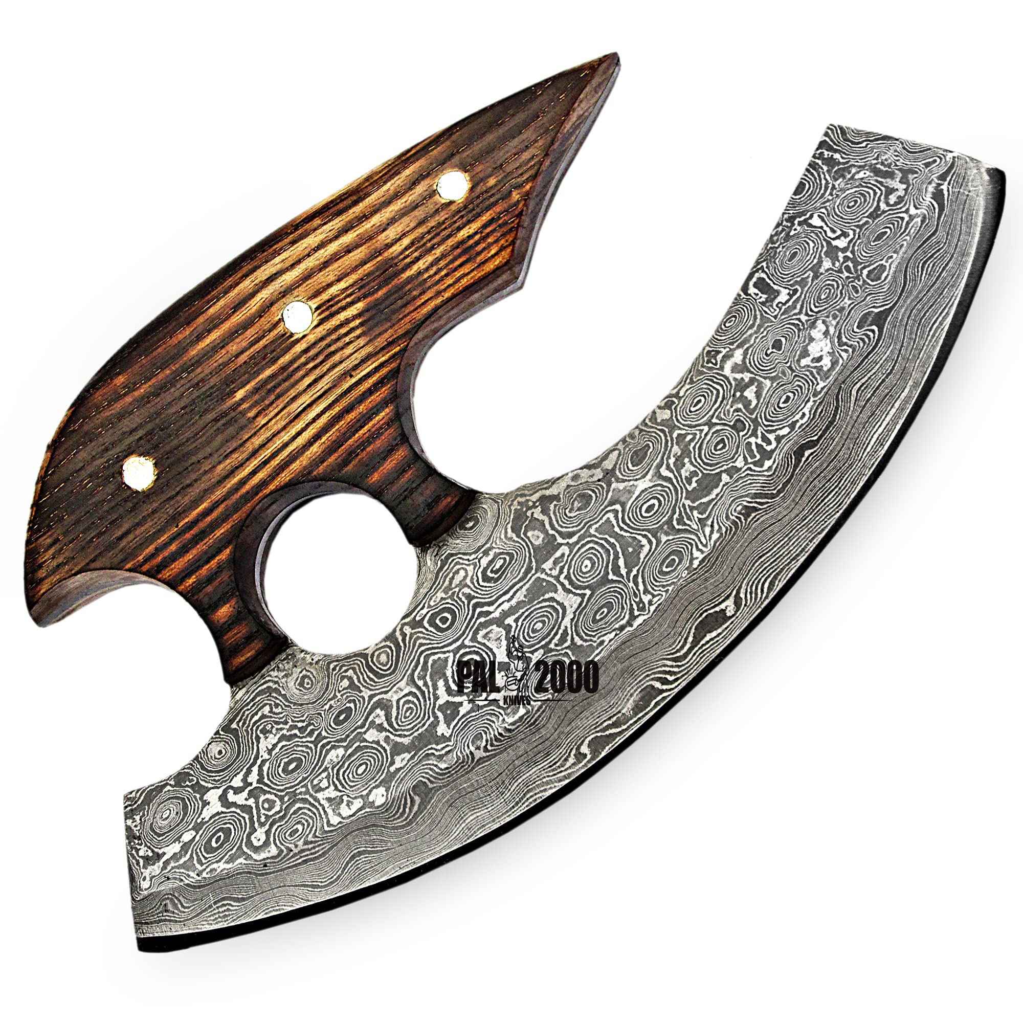 Premium Handmade Damascus Steel Alaskan Ulu Knife - Traditional Crescent Blade with Stabilized Wood Handle - Perfect for Chopping, Pizza Cutting & Kitchen Prep - Authentic Mezzaluna Ulu Design for Culinary Enthusiasts