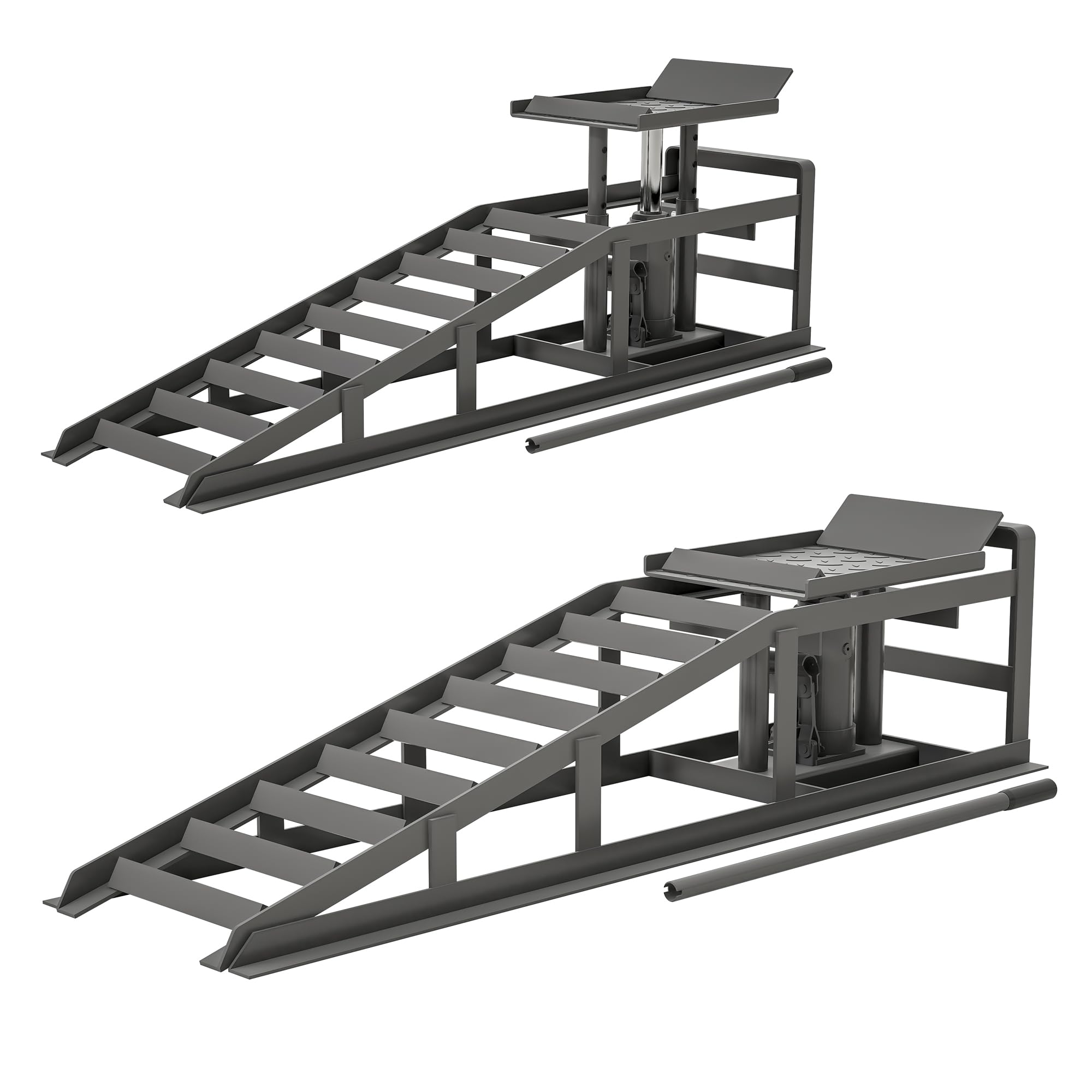 2PCS Heavy Duty Hydraulic Car Ramps - 5T/10000LBS Capacity Vehicle Ramps for Car Repair & Maintenance | Portable High Lift Ramps for Home Garage, Auto Shop & DIY Projects | Durable Grey Car Lifting Ramps for Oil Changes, Tire Rotation & Underbody Work