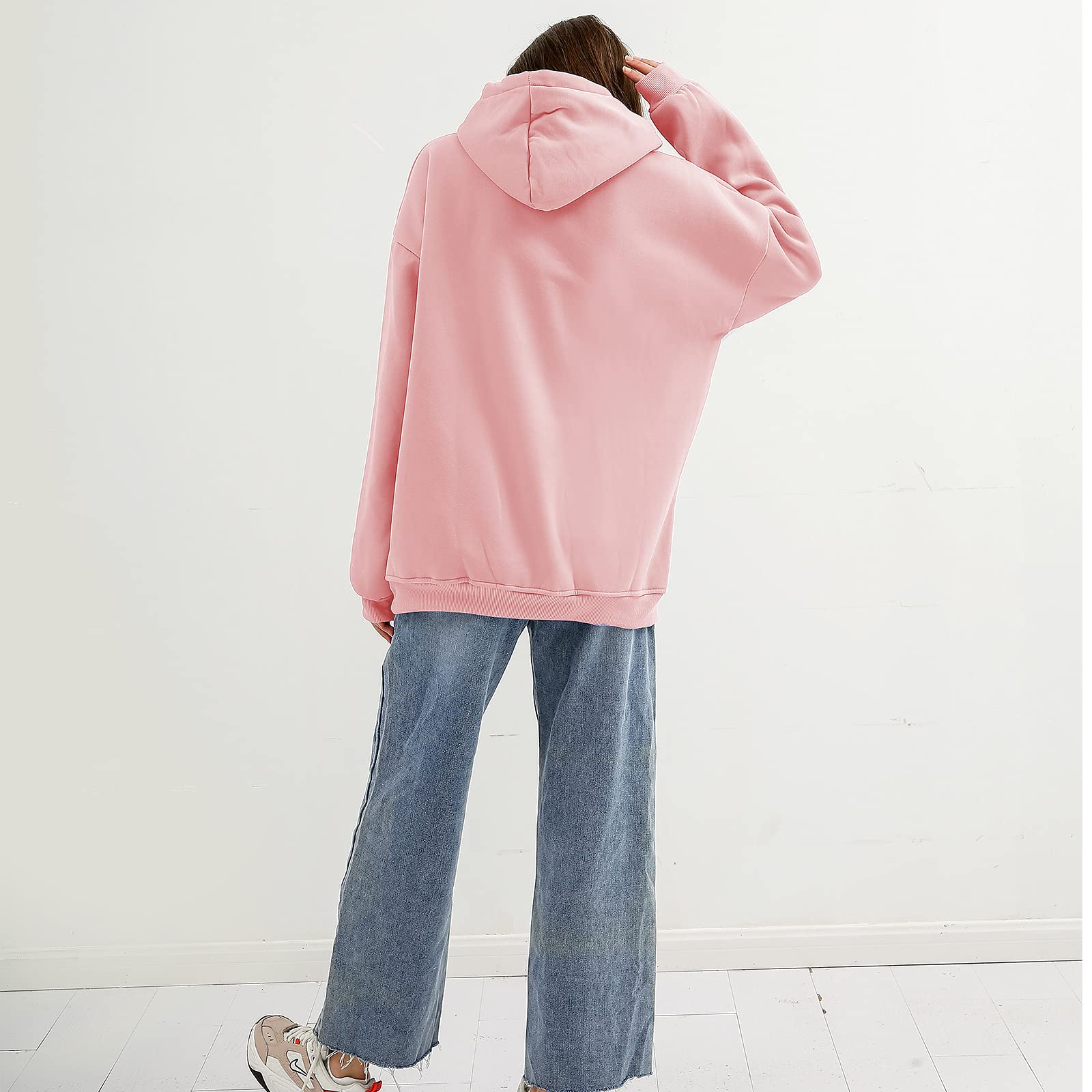 KEEVICI Women's 90s Japanese Strawberry Milk Hoodie - Kawaii Aesthetic Pastel Pink Sweatshirt, Soft Long Sleeve Cute Top for Casual Wear, Street Fashion & Anime Cosplay