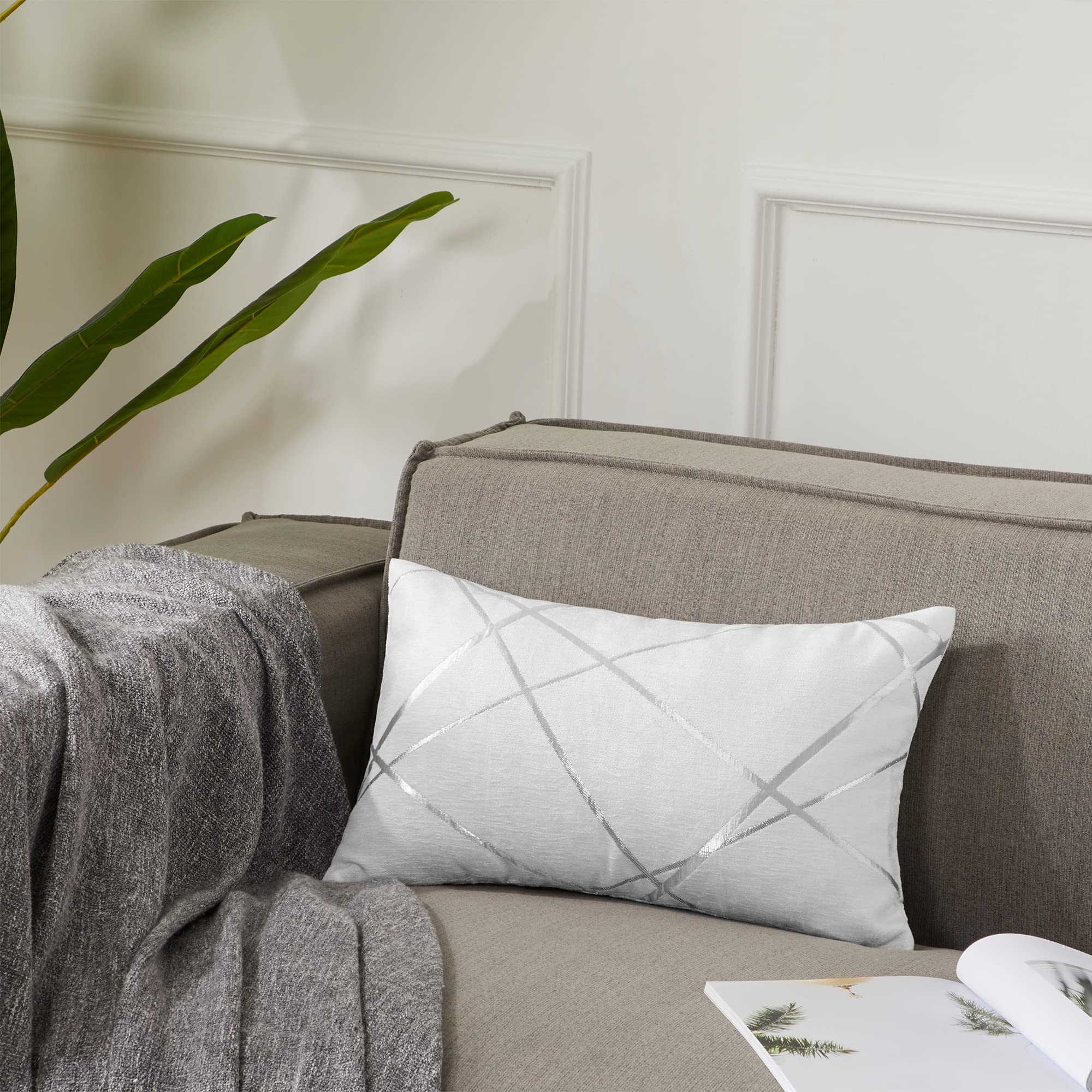 GIGIZAZA Decorative Lumbar Throw Pillow Covers 12x20 Inches - 2 Pack Luxury Square White Sofa Cushion Covers for Living Room, Bedroom & Home Decor
