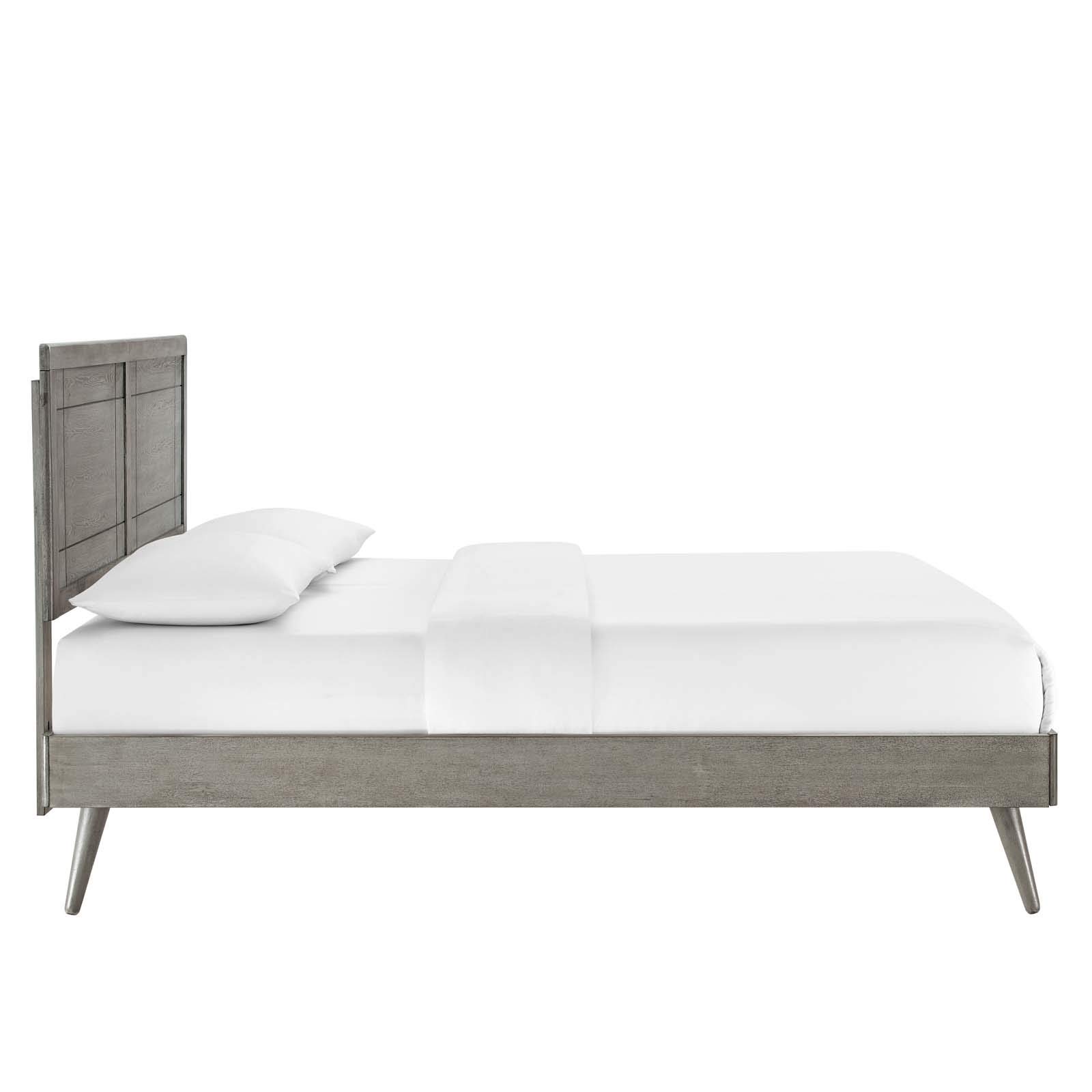 Modway Marlee Queen Wood Platform Bed with Splayed Legs in Gray - Modern Minimalist Bedroom Furniture for Small Spaces & Guest Rooms