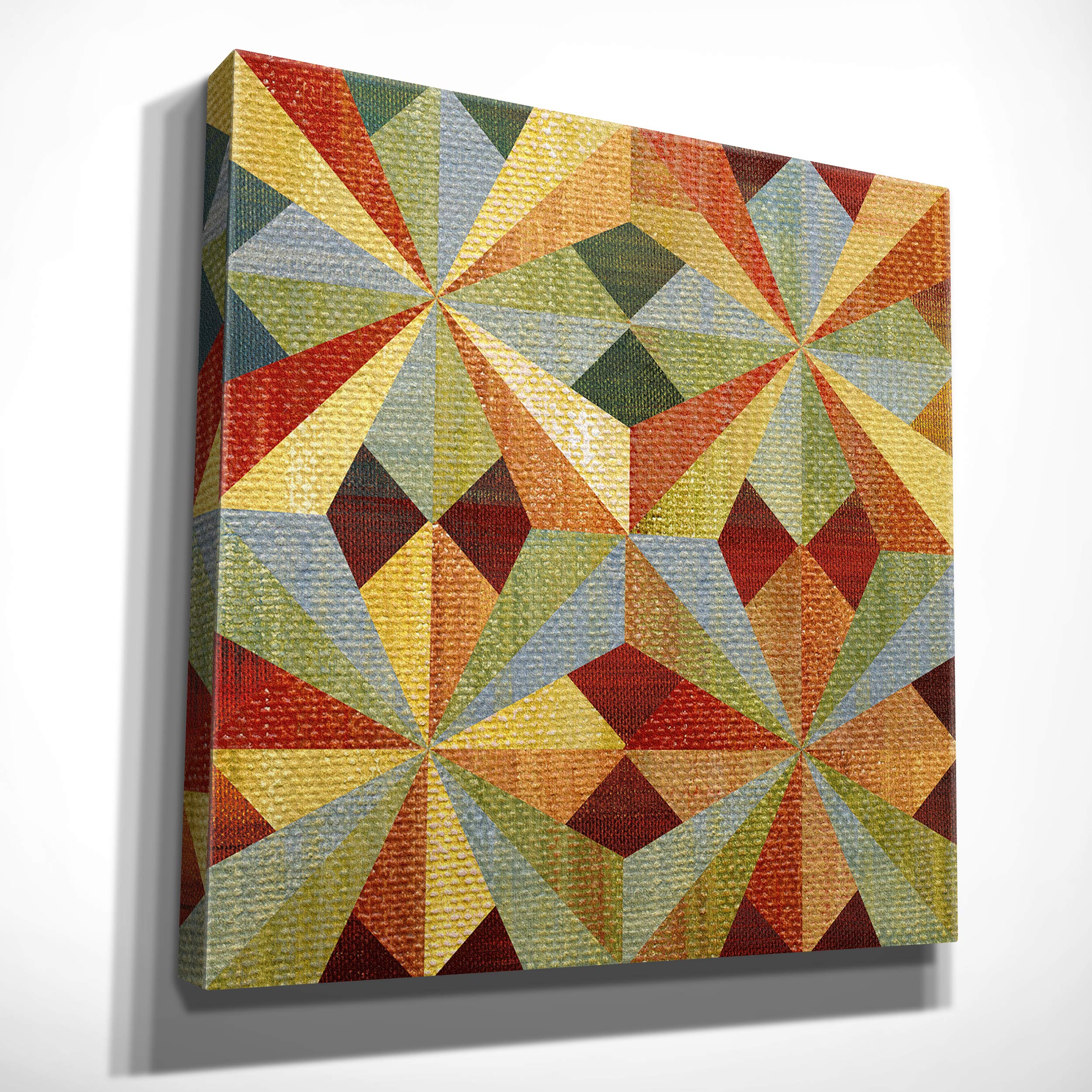 Kaleidoscope Quilt I Gallery Wrapped Canvas Wall Art - Modern Home Decor for Living Room, Bedroom & Office - 16x16 Inches - Perfect for Gifts & Interior Design