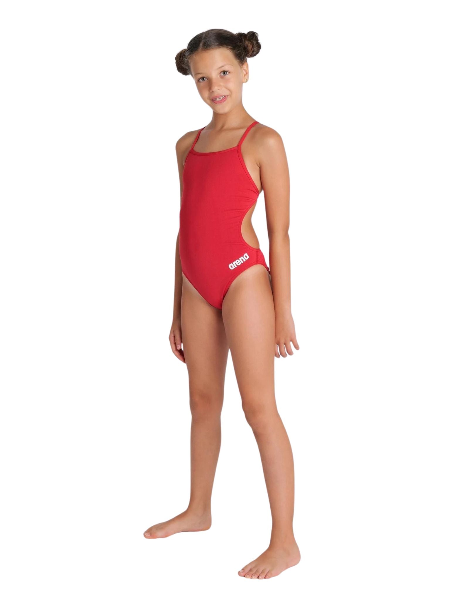 Girls Team Challenge Solid One-Piece Swimsuit - Red & White for Swim Team Practice, Beach & Pool Activities