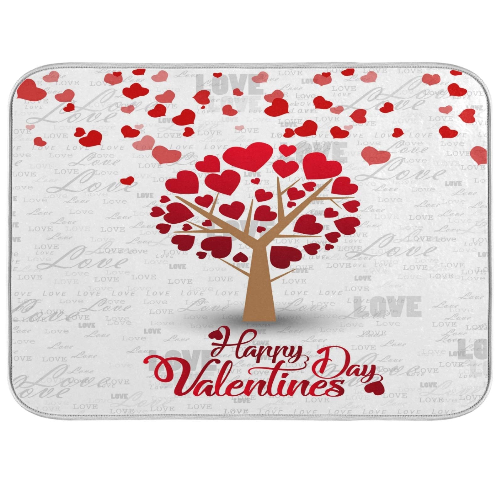 Valentine's Day Heart Dish Drying Mat 18x24 Inch - Kitchen Countertop Drainer for Romantic Decor