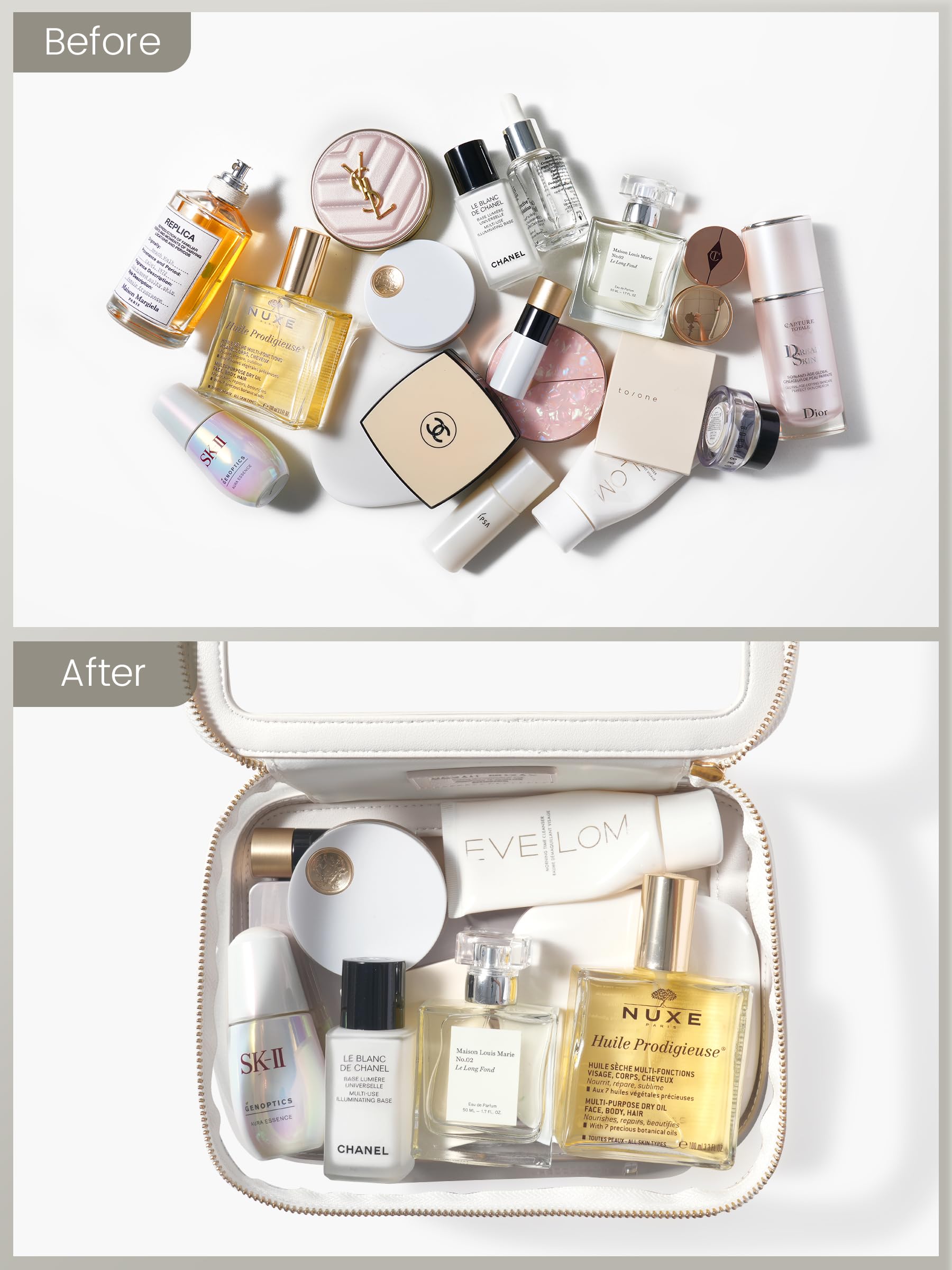 ROWNYEON Clear Makeup Case Toiletry Bag - Waterproof Travel Cosmetic Organizer, Transparent Storage Bag for Makeup Brushes & Skincare (White) - Perfect for Travel, Gym & Daily Organization