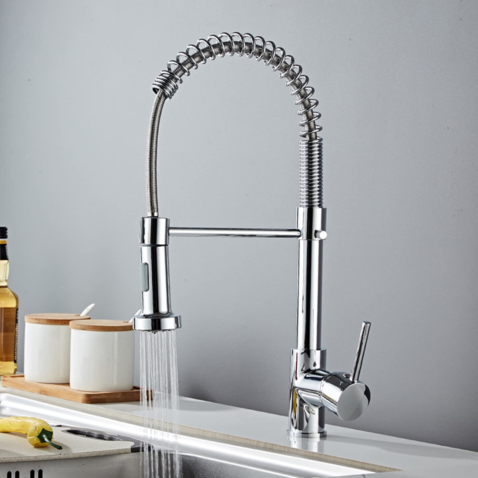 Premium Commercial Kitchen Faucet with Pull-Down Sprayer - Modern Brass Deck Mounted Sink Tap with Hot/Cold Water Control & Standard Fittings - Ideal for Restaurant, Home Kitchen & Commercial Use