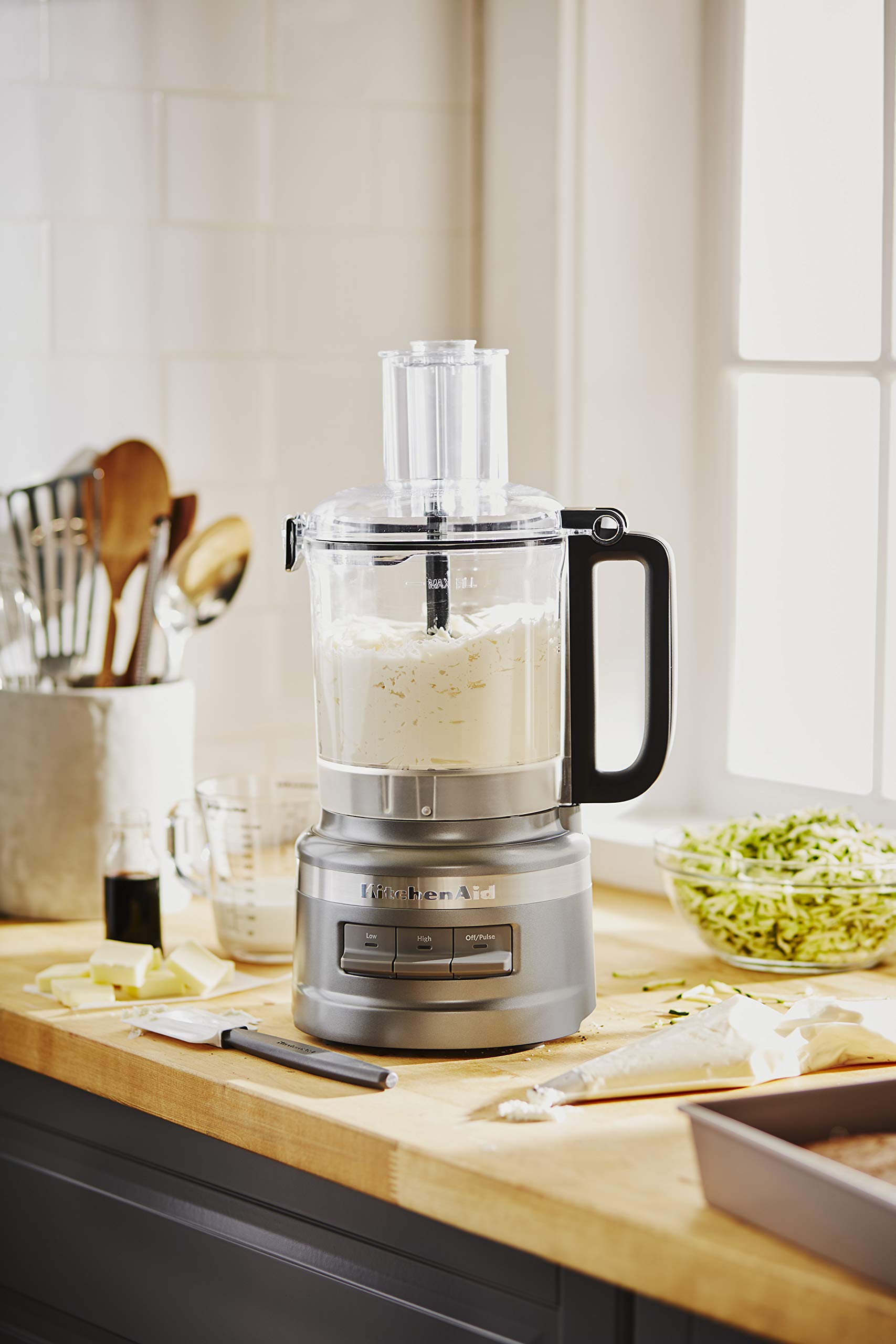 KitchenAid KFP0919CU 9-Cup Food Processor with 3 Blades - Silver (Renewed) | Perfect for Chopping, Slicing & Shredding | Ideal for Meal Prep, Baking & Large Family Cooking