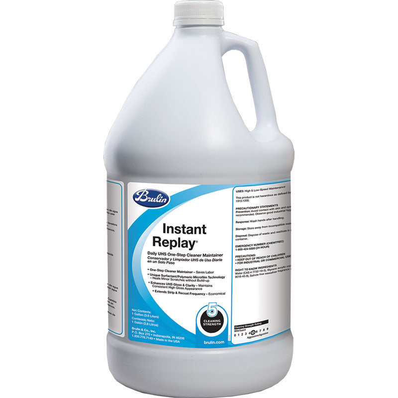 Brulin Instant Replay Floor Restorer - 1 Gallon (4/Case) | Professional Hardwood & Tile Floor Cleaner & Polish | Ideal for Homes, Gyms & Commercial Spaces