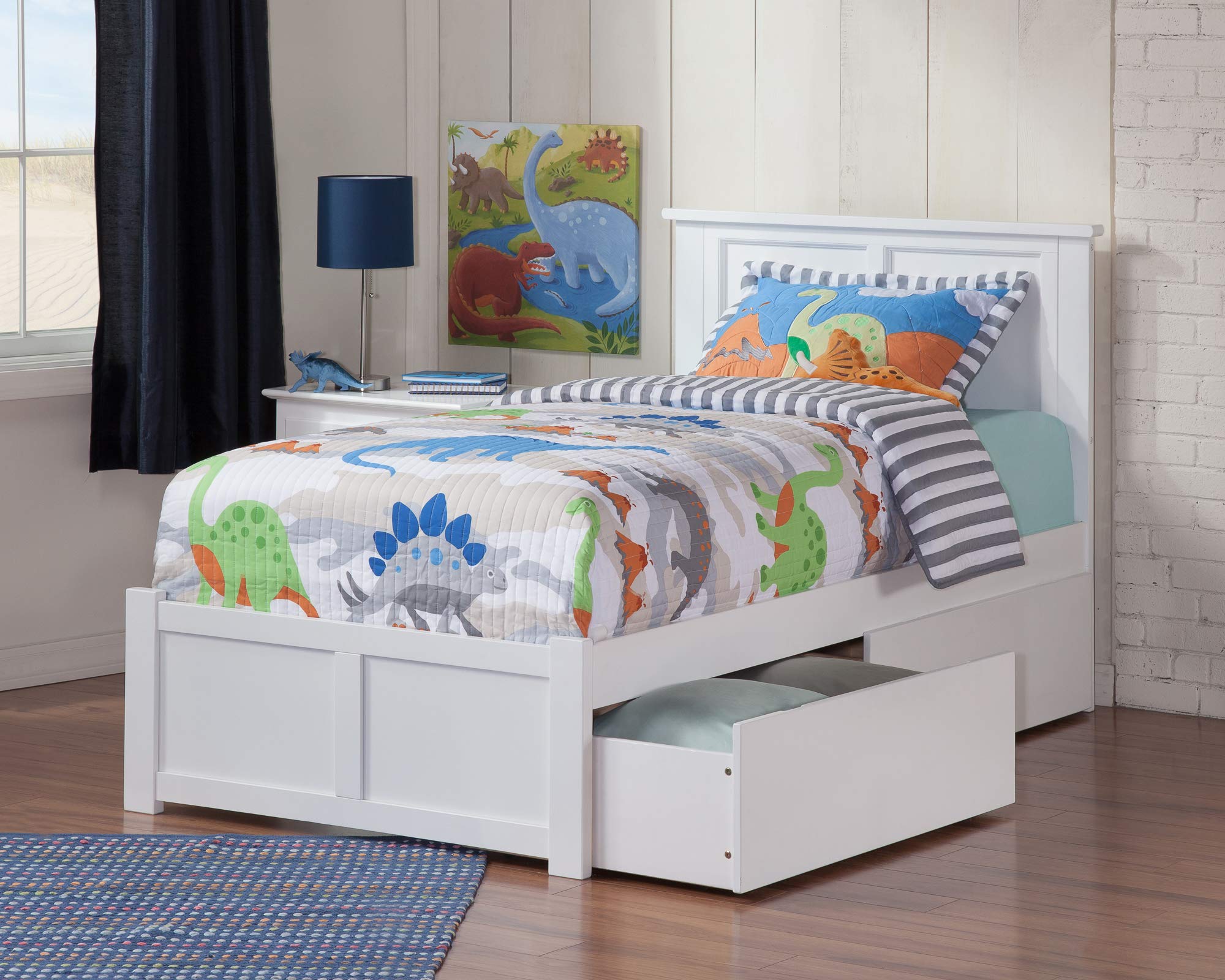 AFI Madison Twin Platform Bed with Footboard, Storage Drawers & USB Charger - White Wooden Bed Frame for Small Spaces | Perfect for Kids Rooms, Guest Bedrooms & Studio Apartments