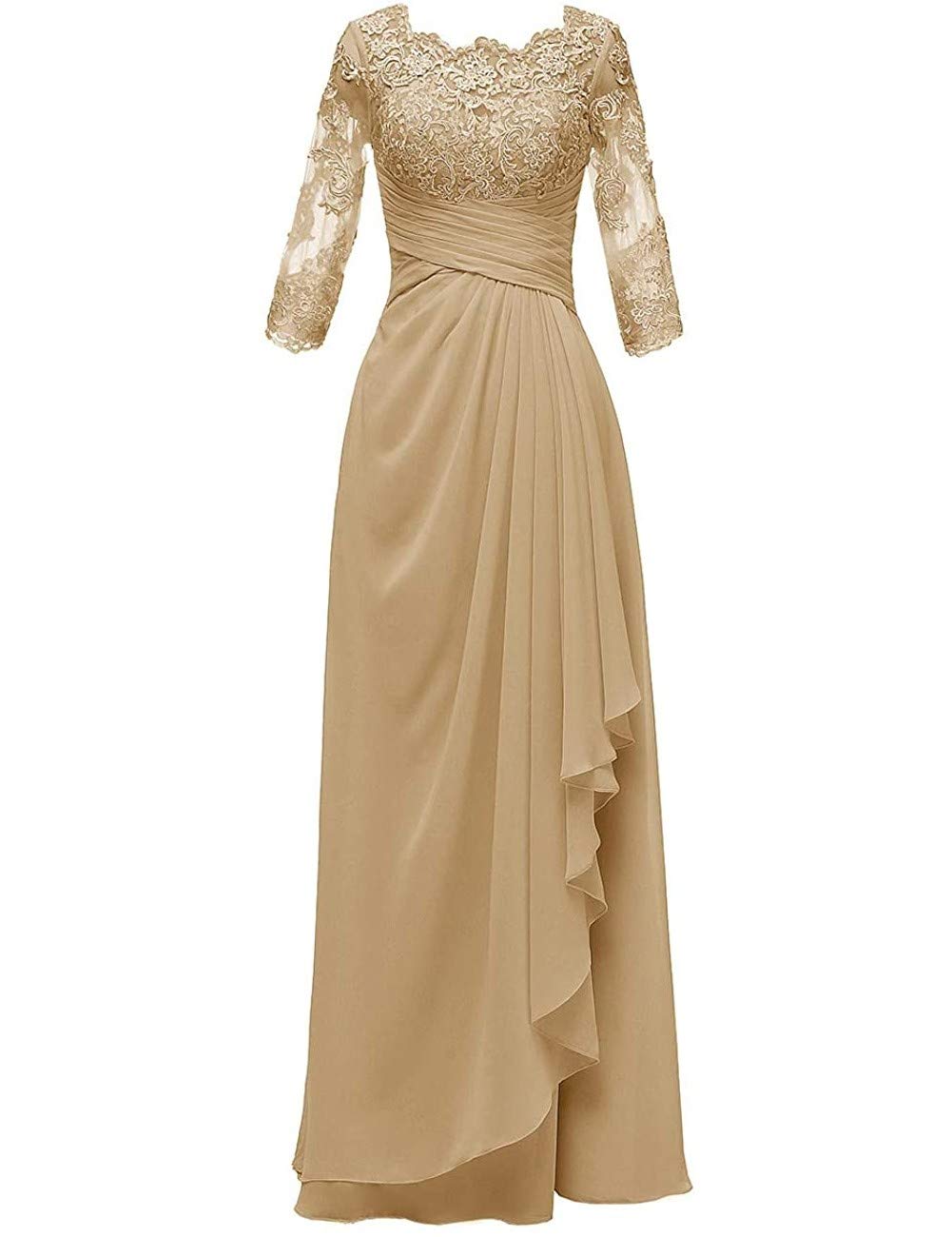 Elegant Long Lace Mother of The Bride Dresses with Sleeves - Chiffon Evening Gown for Wedding Guest & Special Occasions - Perfect for Formal Events, Ceremonies & Evening Parties