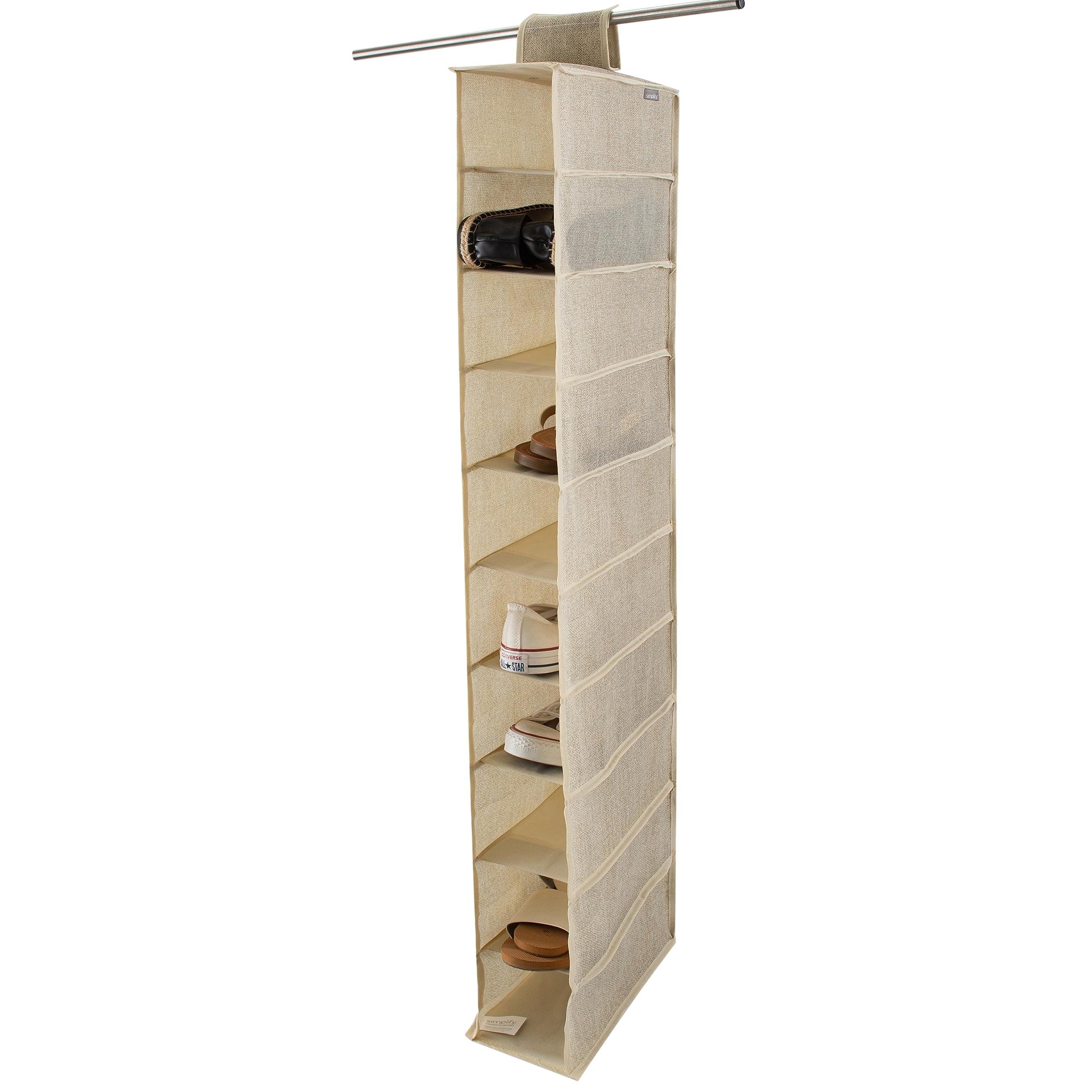 10-Tier Shoe Organizer - Polypropylene & Cardboard Storage Rack for Closet, Bedroom, Entryway - Space-Saving Off-White Shoe Shelf (25428-FEJ) - Perfect for Organizing Sneakers, Boots & Heels