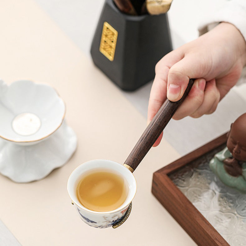 Premium Ebony Wood Tea Set with Black Ceramic Holder - Traditional Japanese Style Tea Accessories for Matcha, Green Tea & Herbal Brewing - Perfect for Tea Ceremonies, Home Decor & Gift Giving