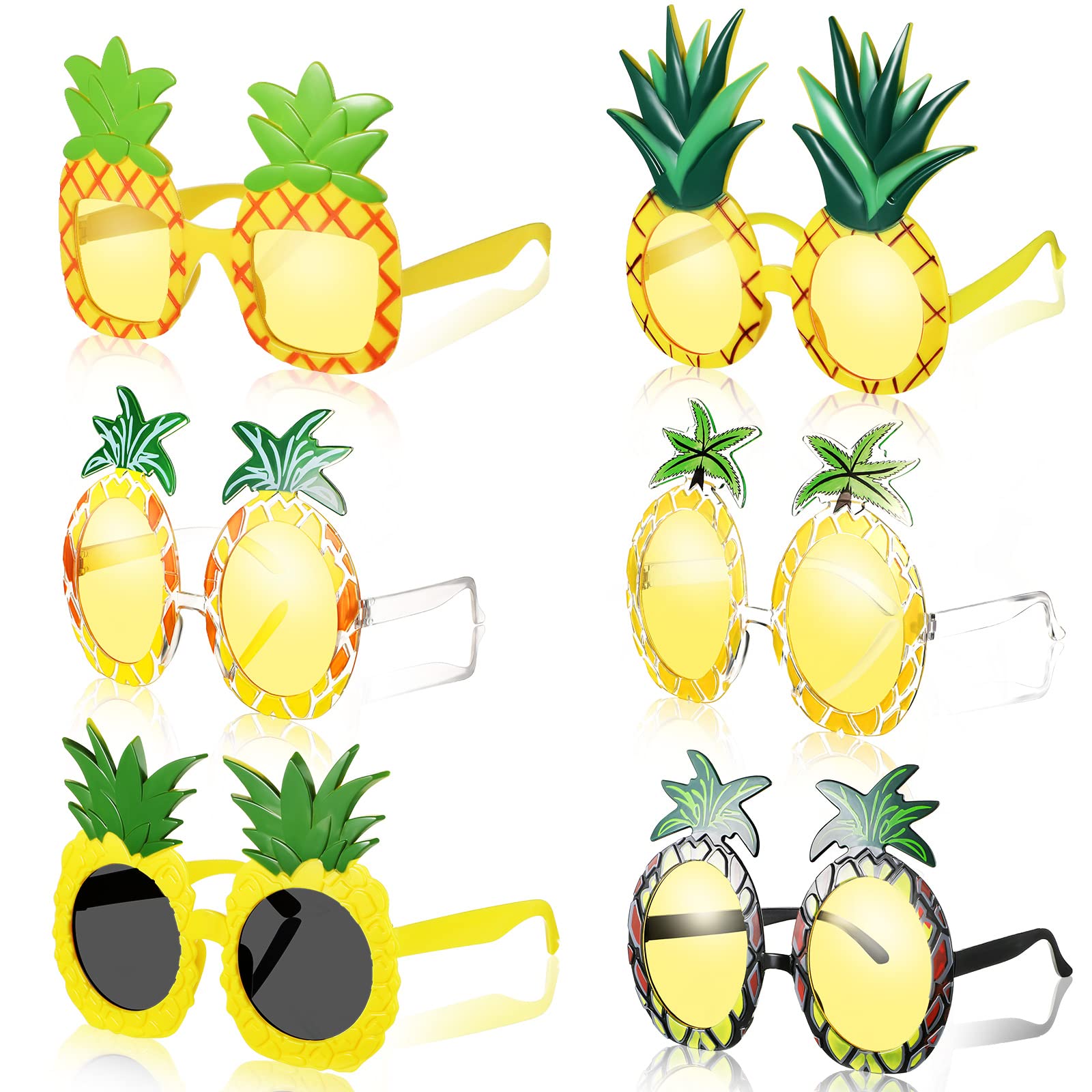 6 Pairs Pineapple Sunglasses - Tropical Fruit Shaped Novelty Glasses for Hawaiian Luau, Summer Beach Party & Pool Accessories - Perfect for Themed Events, Vacation Photos & Fun Gifts