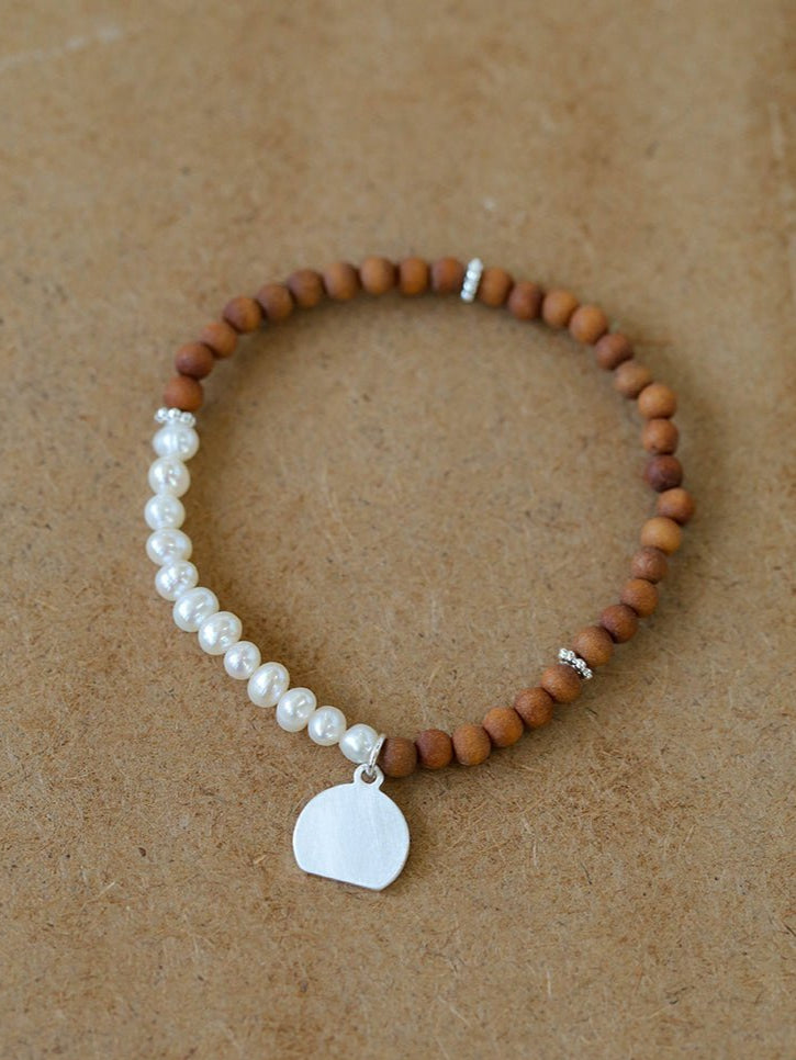 Barbie Sandalwood Freshwater Pearl & Agate Stretch Bracelet for Women - Elegant Boho Beaded Jewelry for Party, Wedding & Everyday Wear