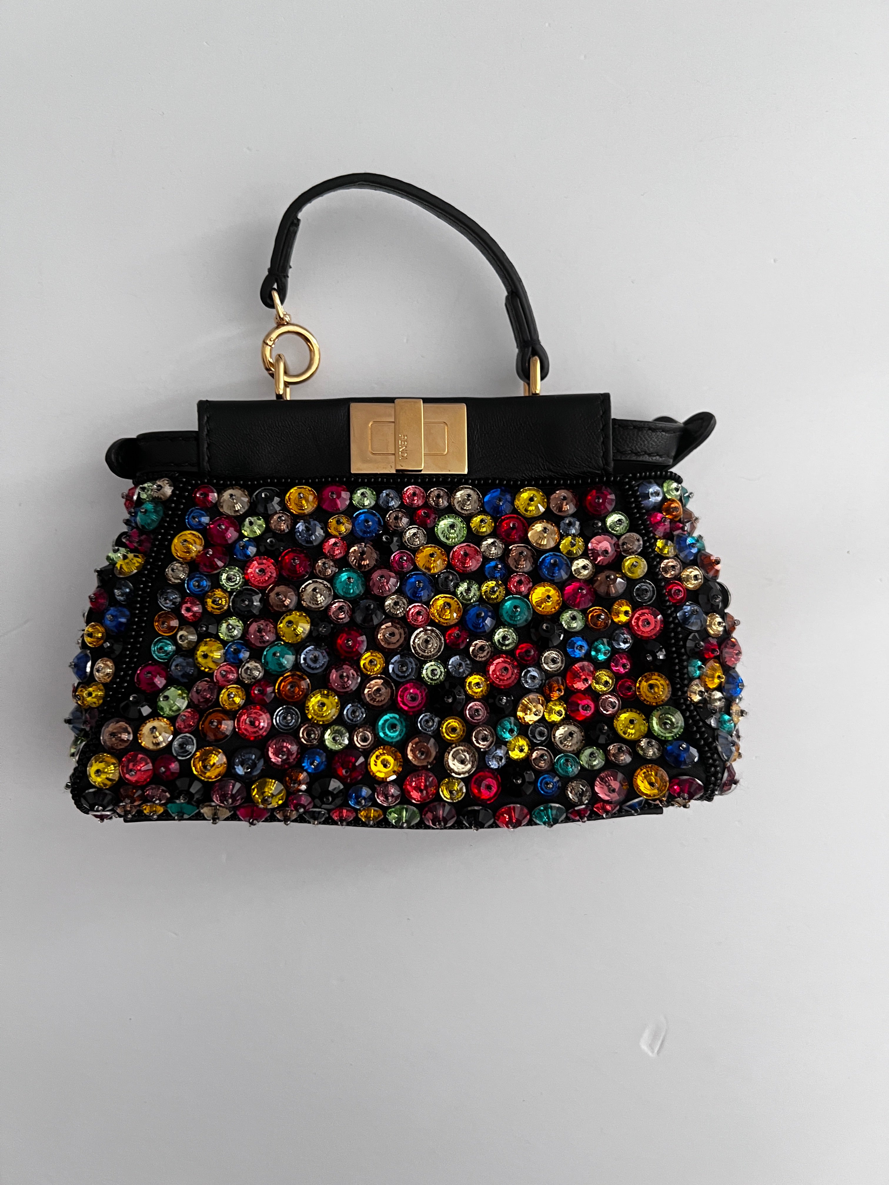 Fendi Multicolor Beaded Mini Peekaboo Handbag - Luxury Designer Crossbody Bag for Women, Perfect for Parties, Dates & Special Occasions
