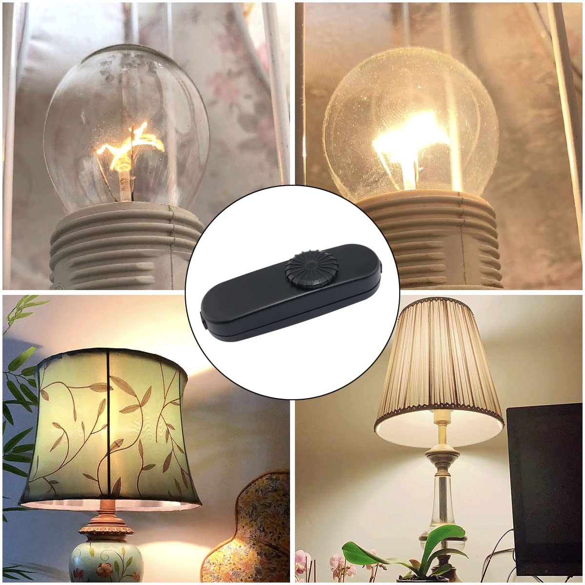 Inline Lamp Switch - Full Range Rotary Dimmer Switch Cord Replacement for Table/Floor/Pendant Lights | Compatible with Dimmable LED, Incandescent & Halogen Bulbs | Perfect for Bedroom, Living Room & Office Lighting Control