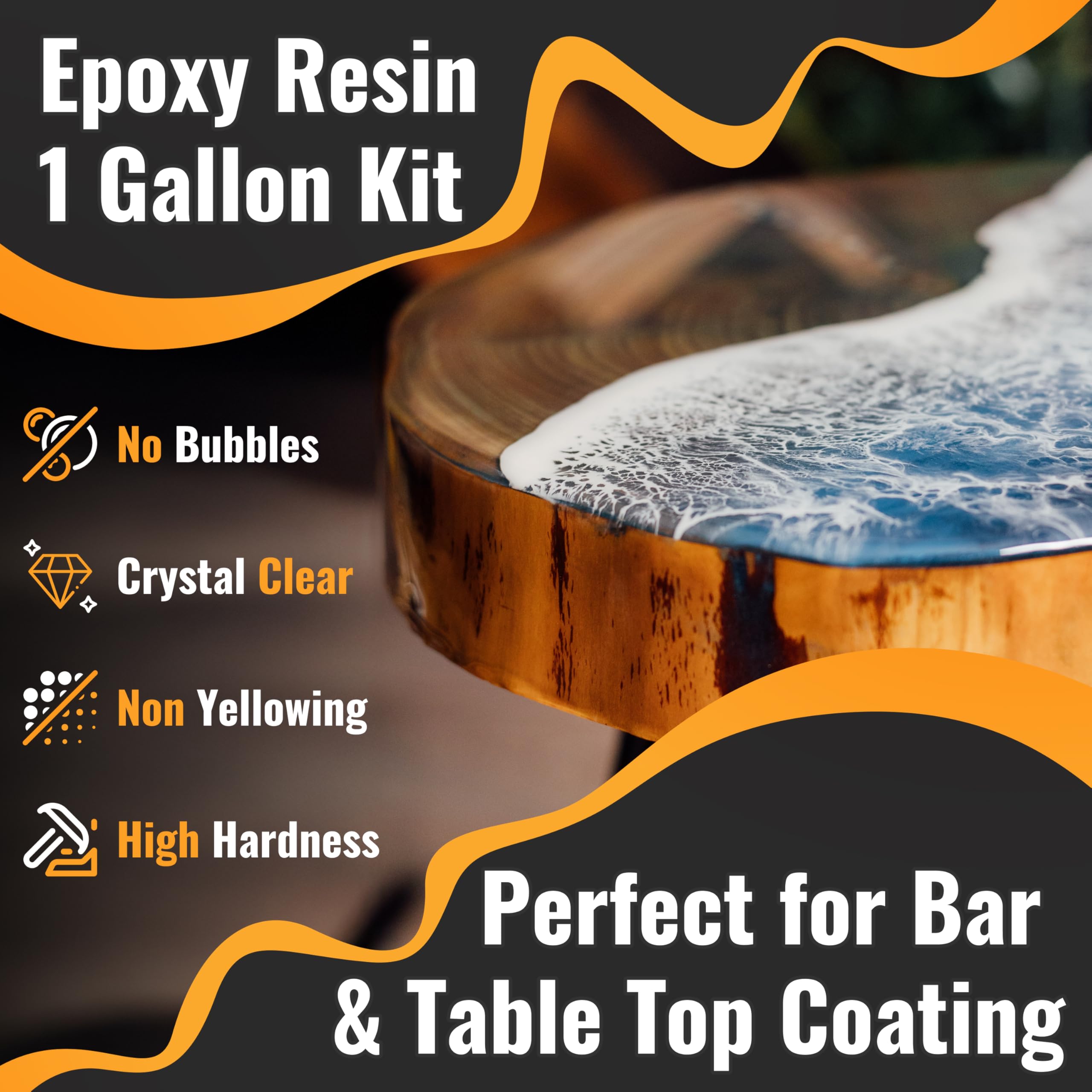 Premium 1 Gallon Table Top Epoxy Resin Kit - Food Safe, Crystal Clear, Non-Yellowing, Bubble-Free, Self-Leveling for Bar Countertops, Wood Tables, DIY Jewelry Making, Glass Coating & Art Casting Molds | Perfect for Home Decor, Craft Projects & Epoxy Gift Ideas