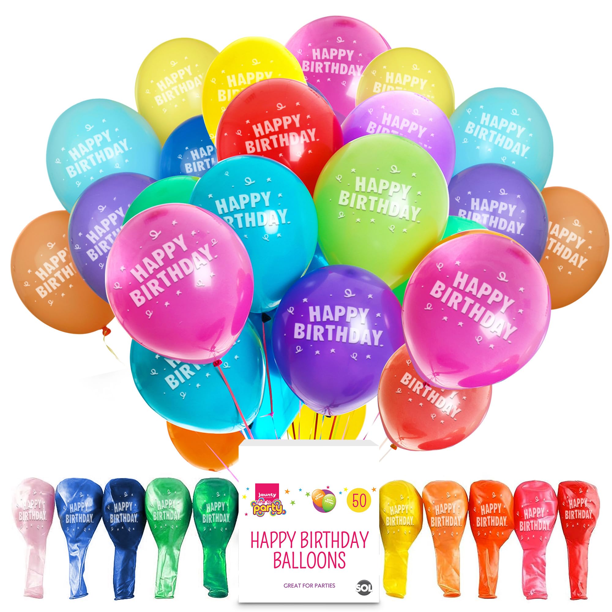 50-Pack Happy Birthday Balloons 9 Inch - Vibrant Latex Party Balloons for Kids Birthday Decorations - Ideal for Balloon Arches, Party Games & Celebrations - Durable Long-Lasting Balloons for Indoor/Outdoor Birthday Parties, Baby Showers & Graduation Events