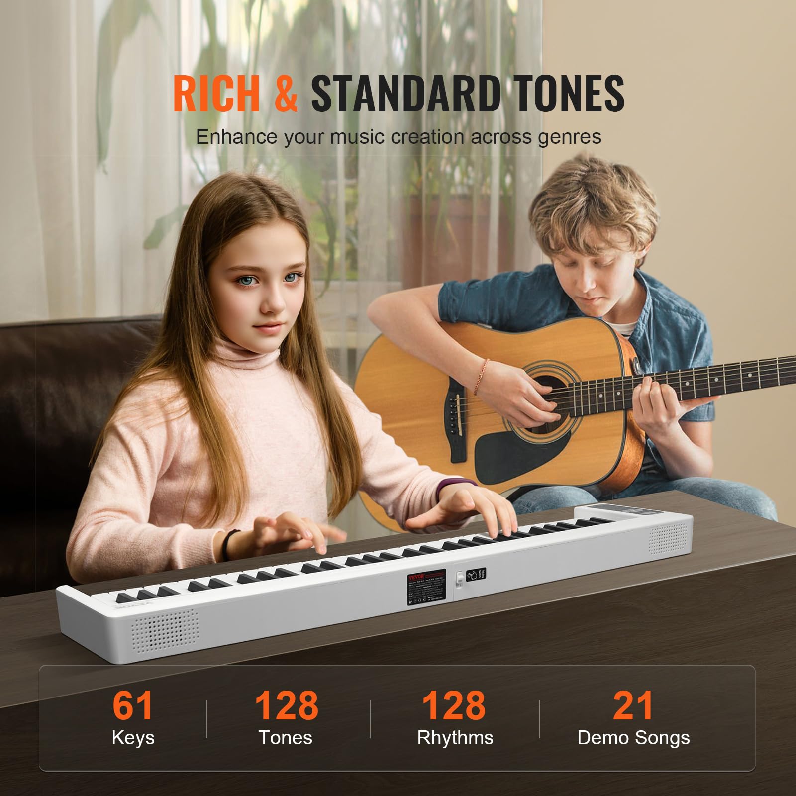 VEVOR 61-Key Portable Electronic Digital Piano with Bluetooth & MIDI, Foldable Keyboard with Touch Sensitive Keys, Sustain Pedal & Lighted Carrying Bag - Rechargeable Beginner Piano for Teens & Adults (White, BX-11) - Perfect for Home Practice, Travel & Music Learning