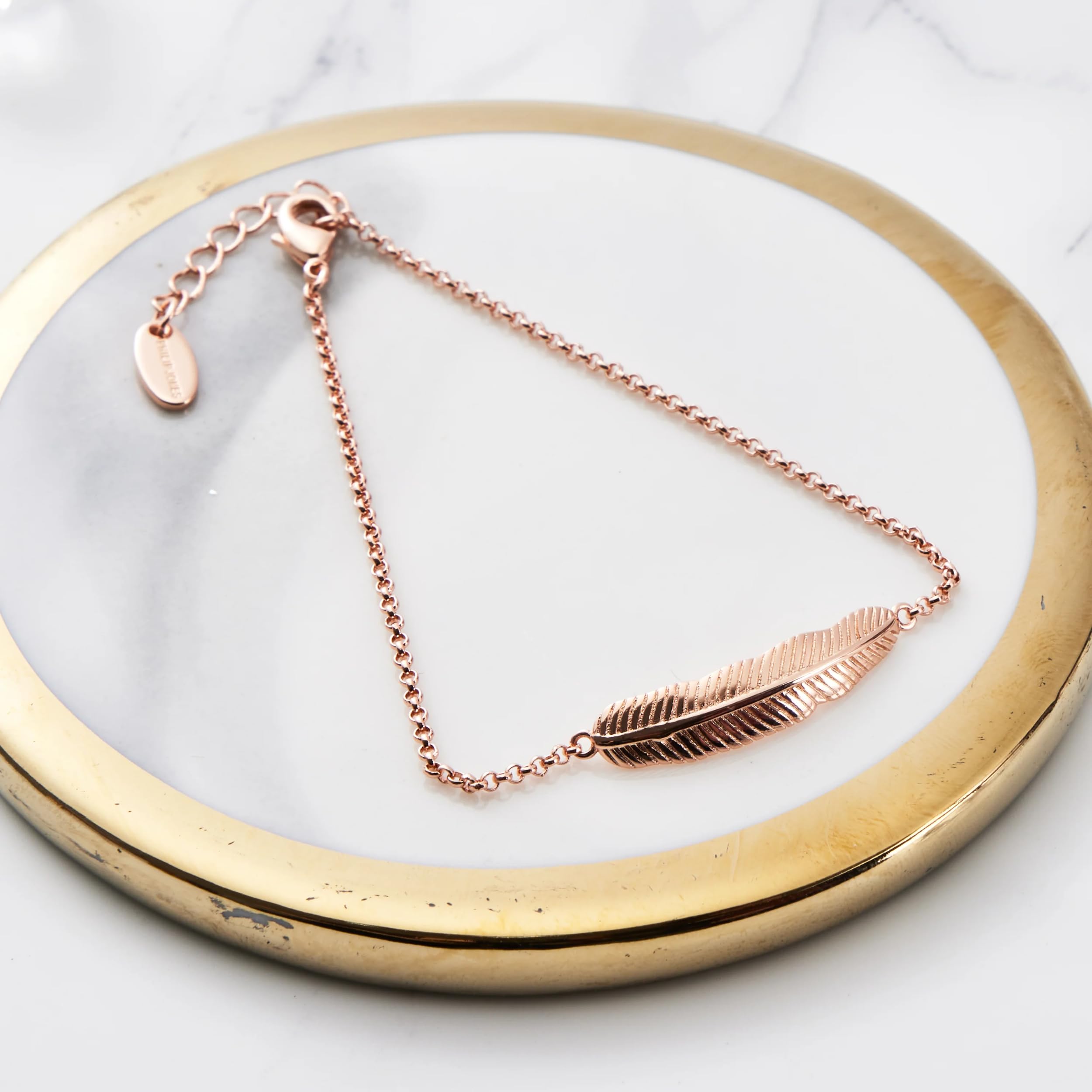 Philip Jones Rose Gold Plated Feather Bracelet for Women - Elegant Adjustable Bangle Jewelry Gift for Birthday, Anniversary & Special Occasions