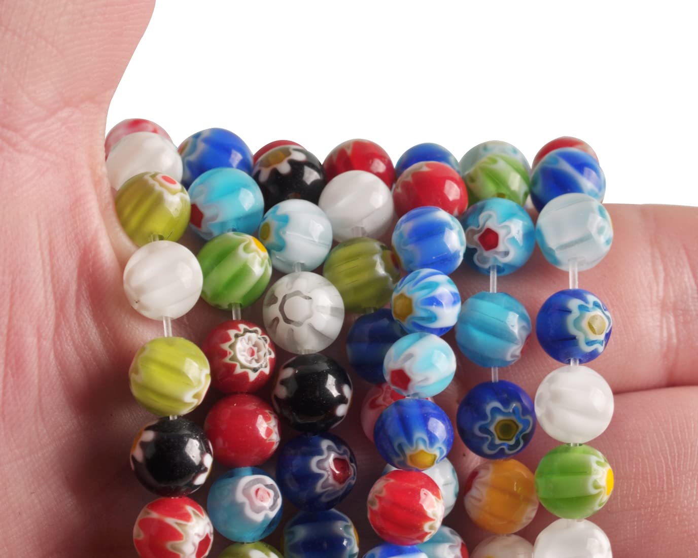 8mm Millefiori Lampwork Glass Beads for Jewelry Making - 46pcs Flower Mosaic Beads Strand (DIY Bracelets, Necklaces & Craft Projects)