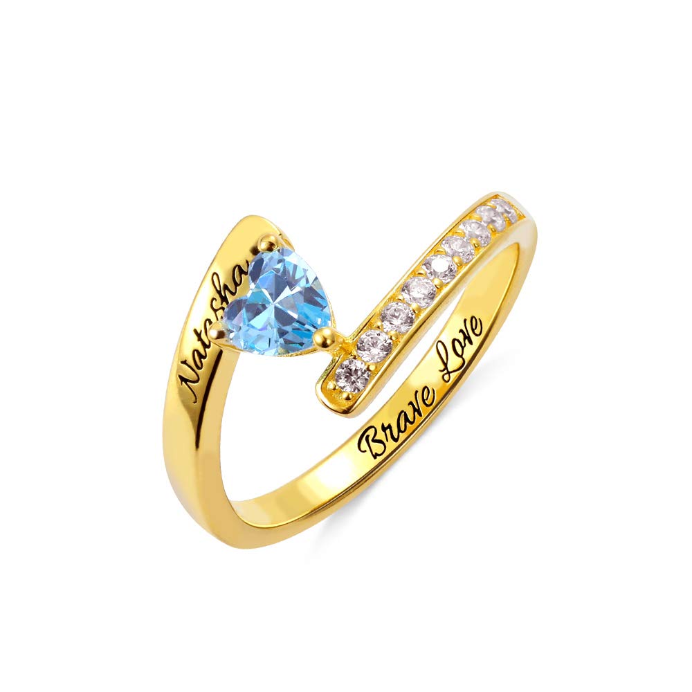 Custom 925 Sterling Silver Heart Birthstone Name Ring - Personalized Engraved Promise, Wedding & Engagement Ring for Women - Perfect Birthday, Anniversary & Valentine's Day Gift for Her - Romantic Jewelry for Couples & Special Occasions