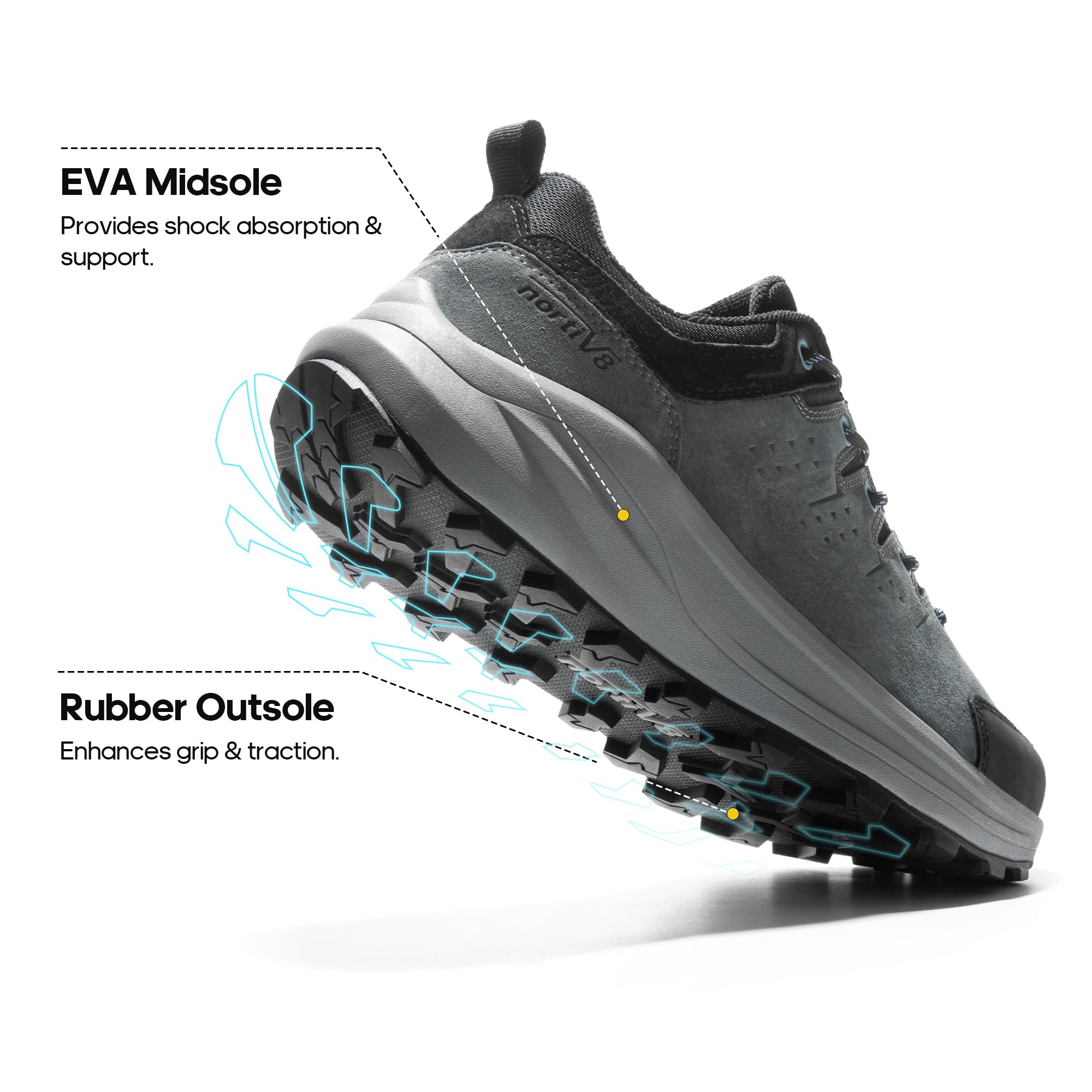 NORTIV 8 Men's Hiking Shoes - Lightweight Breathable Trekking & Trail Running Shoes - Non-Slip Outdoor Hiking Boots for Men - Perfect for Mountain Climbing, Camping and Daily Wear