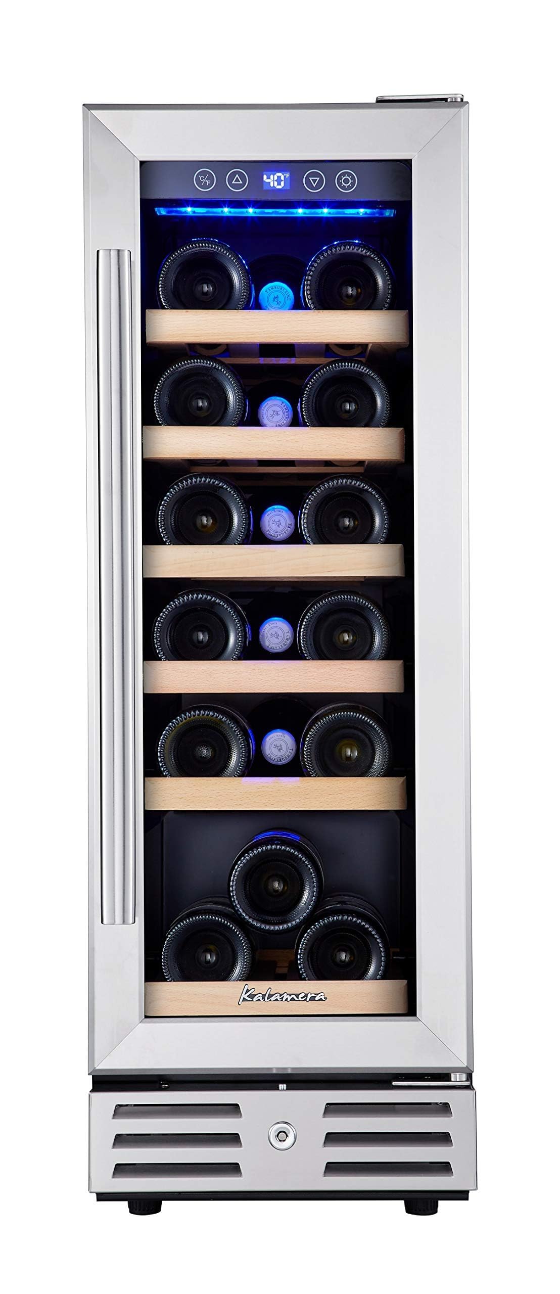 Kalamera 18 Bottle Mini Wine Fridge - 12 Inch Compact Wine Cooler Refrigerator with Stainless Steel & Double-Layer Tempered Glass Door, Built-in or Freestanding, Temperature Memory Function - Perfect for Home Bars, Kitchen, Office & Dorm Rooms