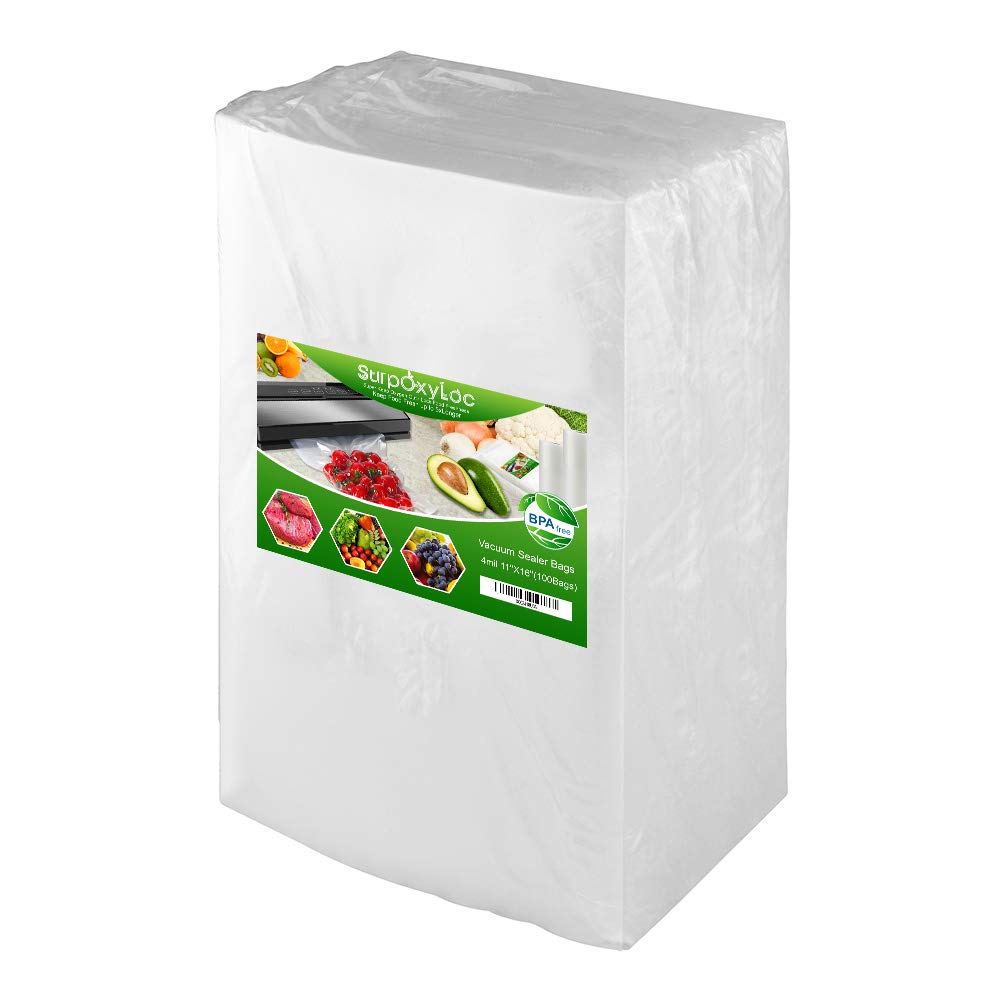 SurpOxyLoc 4mil 100-Gallon Vacuum Sealer Bags (11x16 Inch) - BPA Free, Sous Vide Safe, Pre-Cut Universal Design for All Vacuum Sealers | Perfect for Freezing, Meal Prep & Food Storage