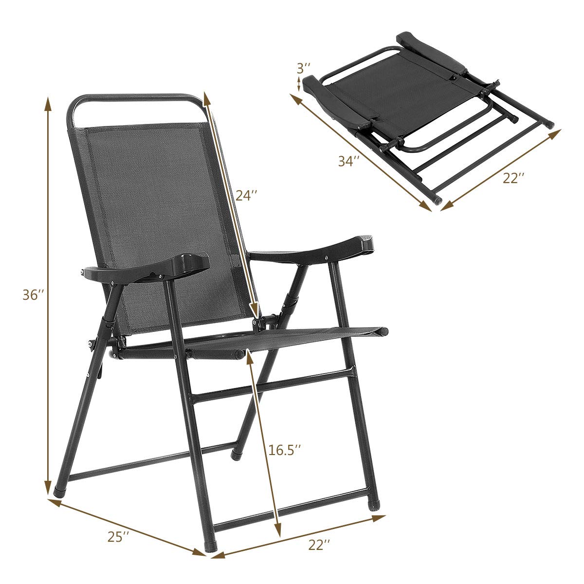 GOFLAME Set of 4 Folding Sling Chairs with Armrests - Lightweight Portable Outdoor & Indoor Patio Furniture for Backyard, Poolside, Lawn, Garden, and Camping - Perfect for Relaxing, Lounging, and Entertaining Guests
