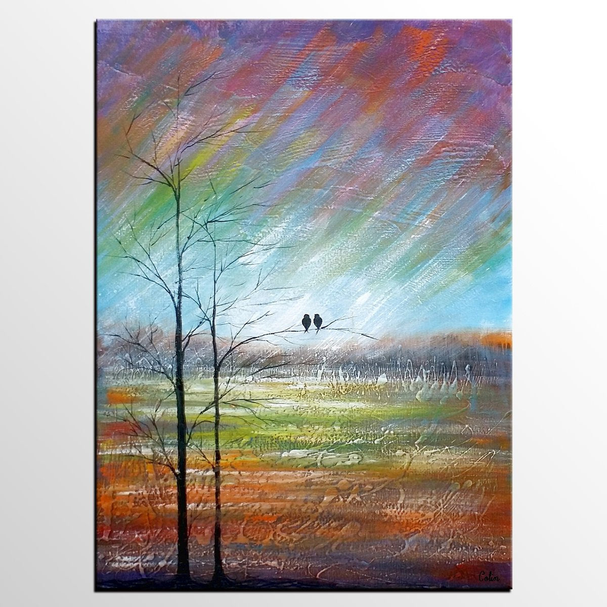 Large Acrylic Abstract Painting - Modern Love Birds Canvas Art for Bedroom & Living Room Wall Decor - Handmade Contemporary Artwork for Home & Office Interior Design