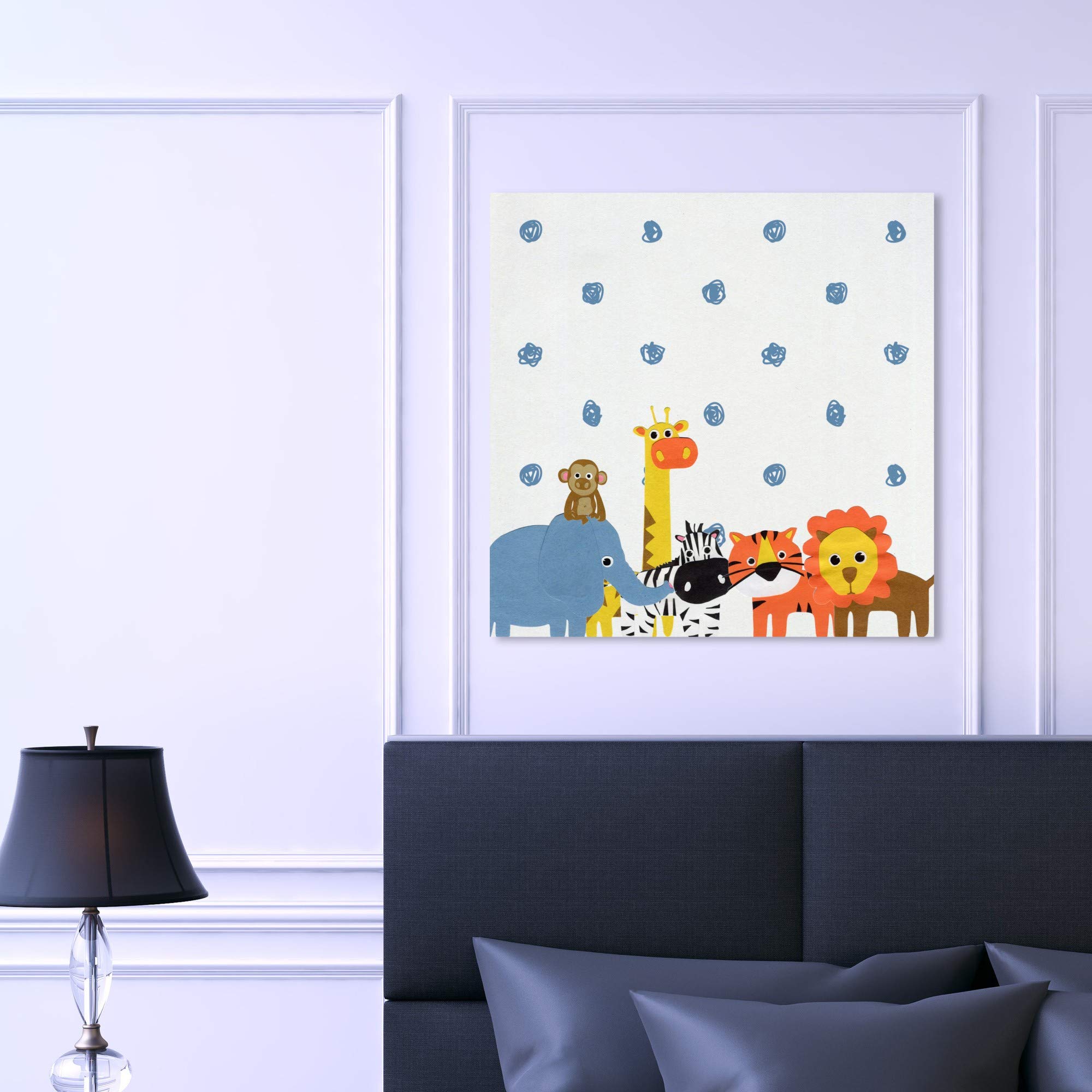 Animals in The Rain Canvas Wall Art Prints - Nursery & Kids Room Decor - Perfect for Bedroom, Playroom & Classroom Decorations
