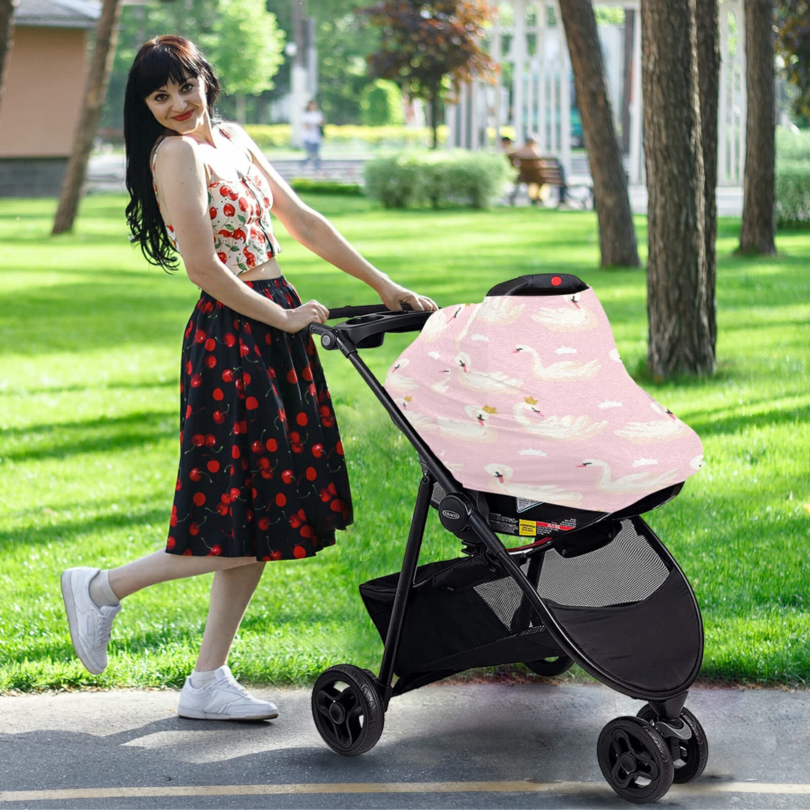 Gold Glitter Swan Baby Car Seat Cover - Soft Infant Stroller Canopy for Girls & Boys | Nursing & Breastfeeding Cover | Fits All Seasons (Summer, Spring, Autumn) | Perfect for Travel, Shopping & Outdoor Activities