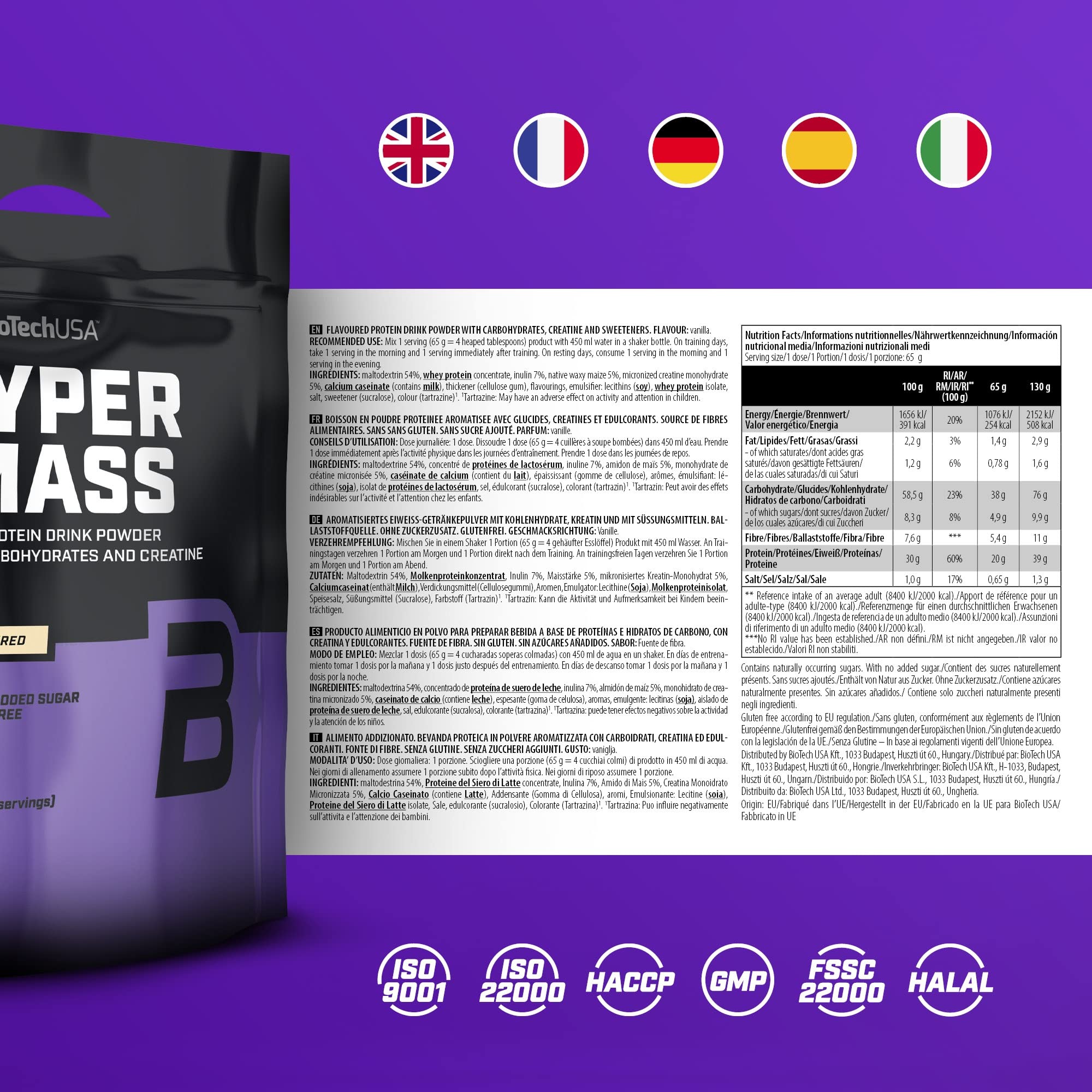 BioTechUSA Hyper Mass 6.8kg Weight Gainer Protein Powder - High Calorie Muscle Building Supplement for Bodybuilding & Workout Recovery | Gym, Fitness & Bulking Nutrition