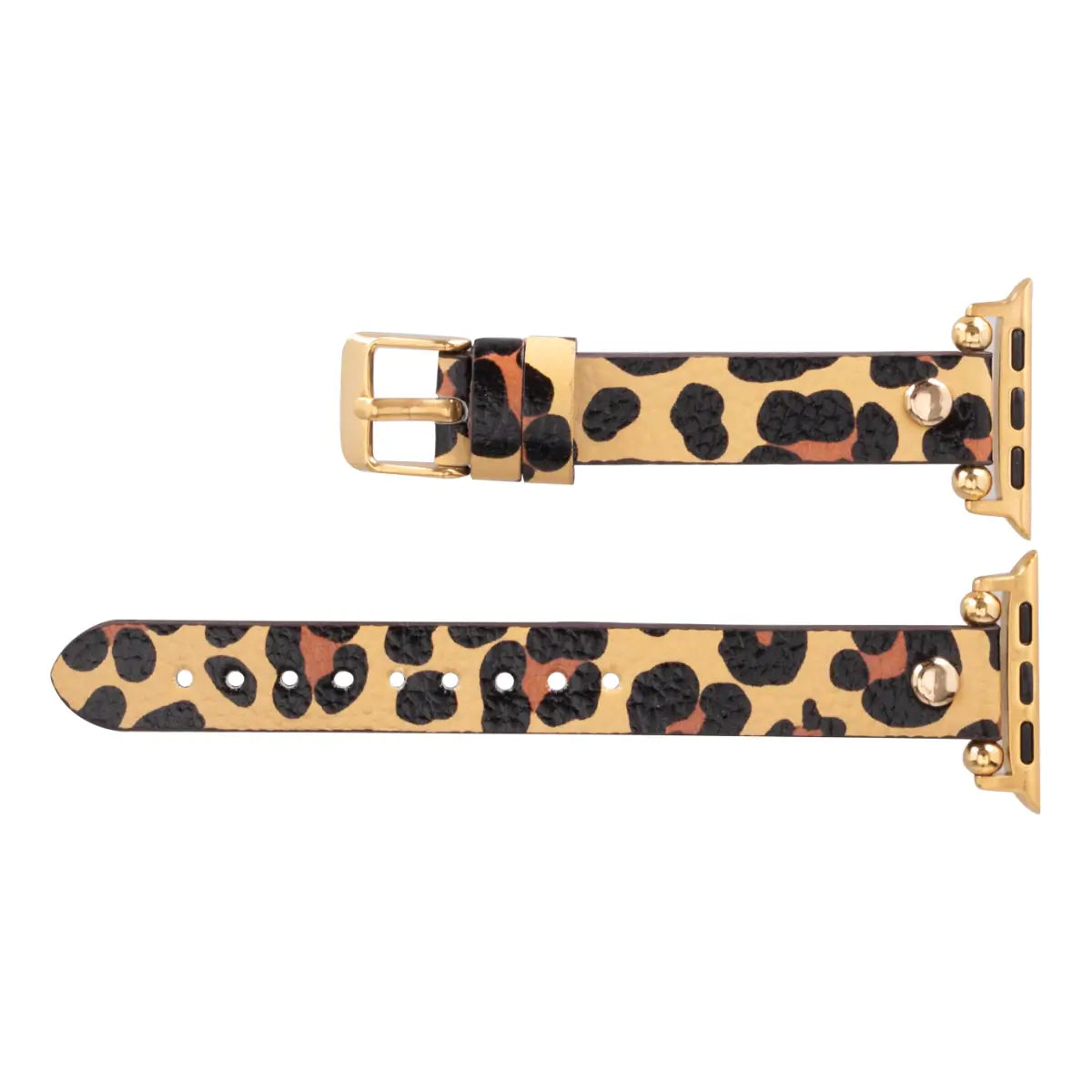 Leopard Print Genuine Leather Ultra Slim Apple Watch Band with Gold Rivets - Stylish & Durable for Workouts, Office & Everyday Wear