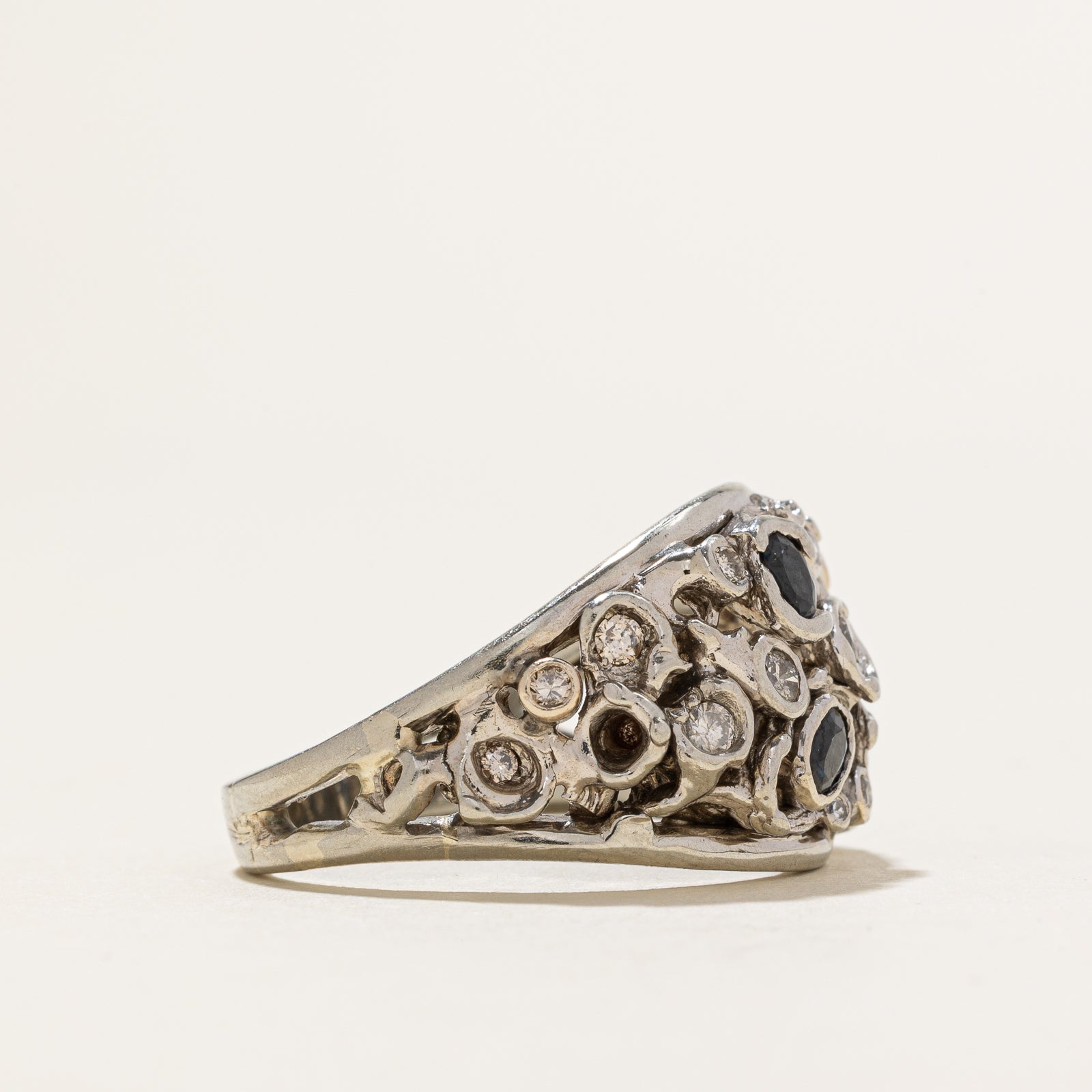 1.60ctw Sapphire & Diamond Cocktail Ring for Women | 0.31ctw Genuine Diamond Accents | Size 9.75 | Elegant Evening Wear & Special Occasion Jewelry Gift