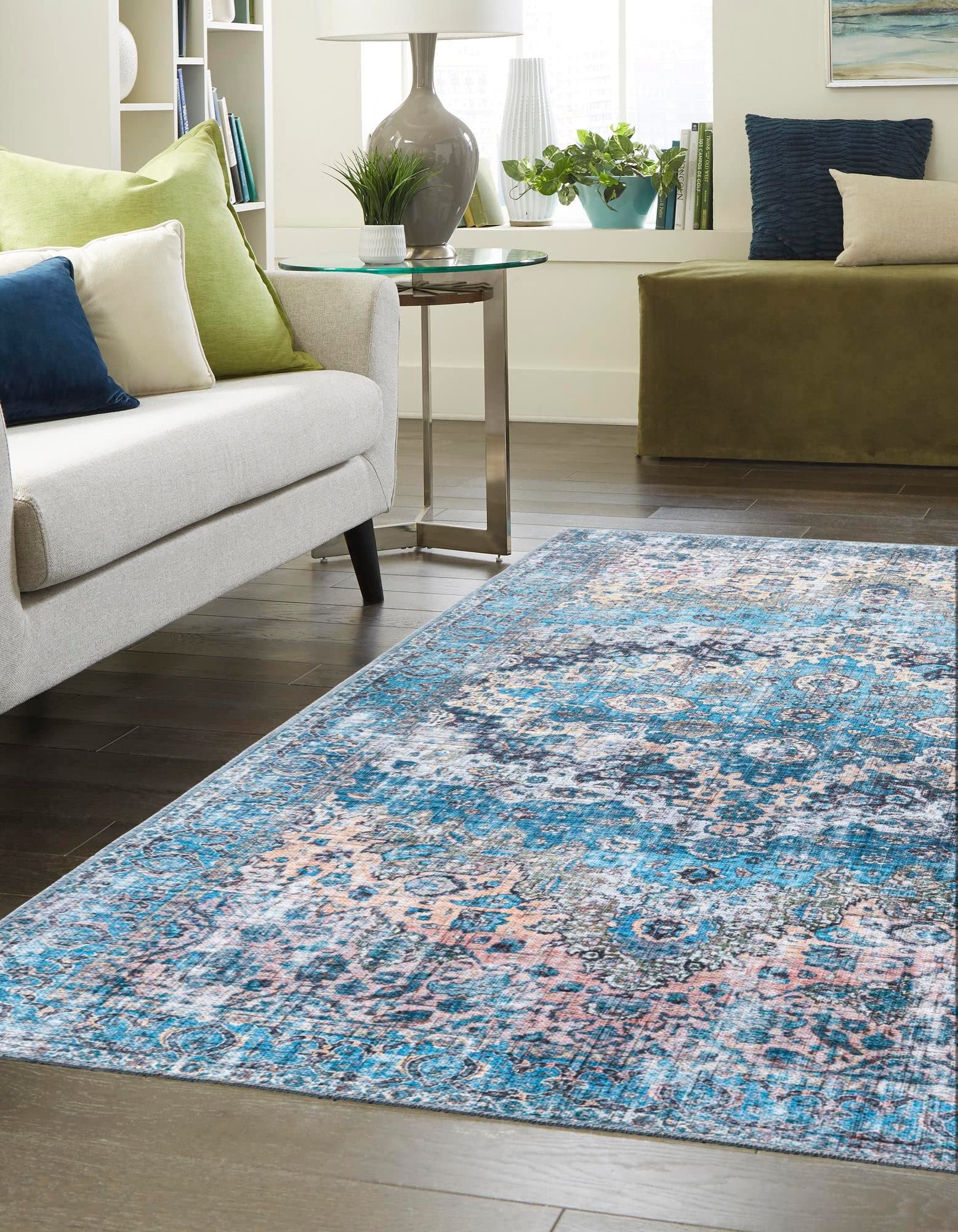 Unique Loom Mangata Collection Blue and Black Area Rug 2' x 3' - Soft Non-Slip Living Room Rug for Bedroom, Office, or Dorm Decor