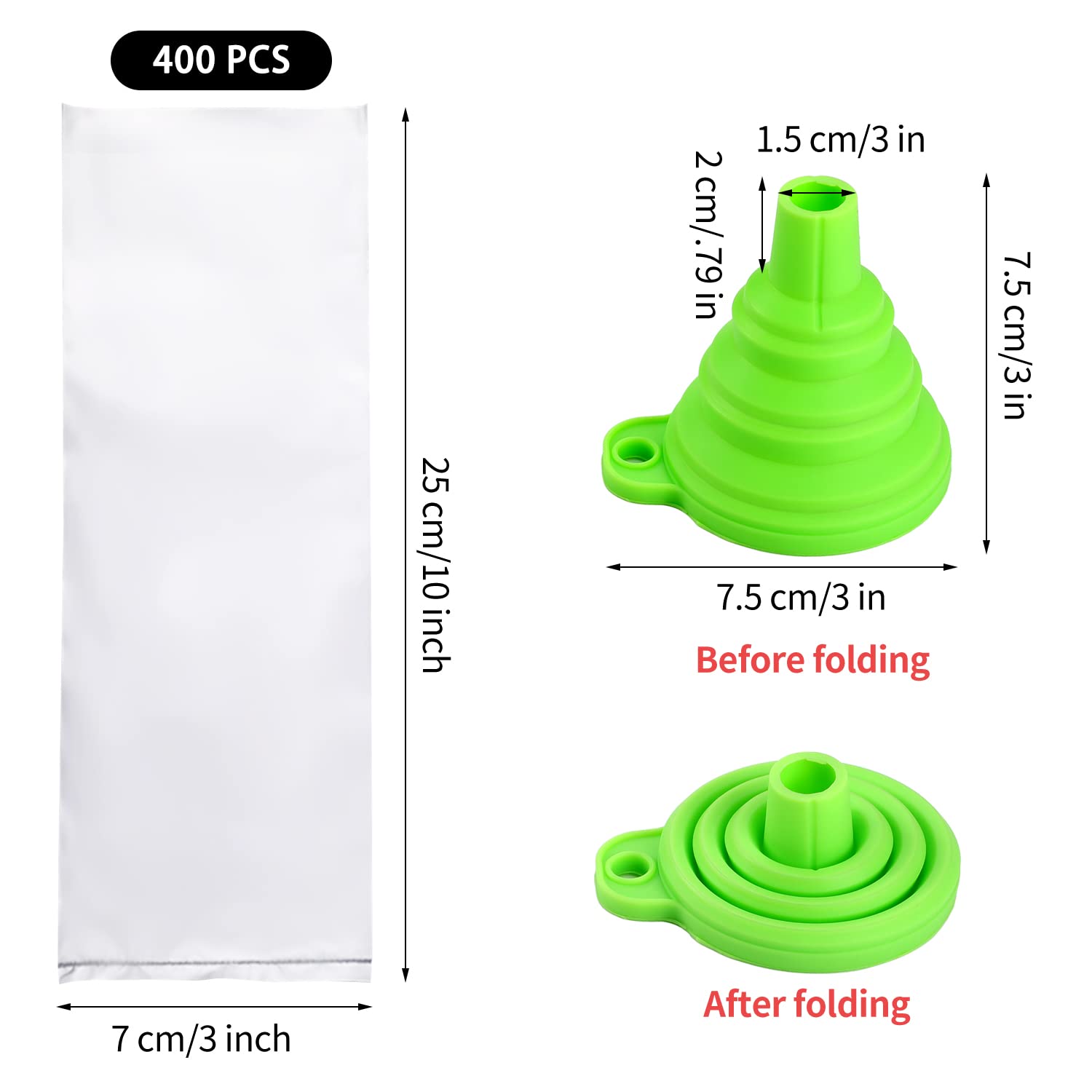 400 Pcs Disposable Ice Pop Bags with Silicone Funnel - 3x10 Inch Reusable Freezer Pops Molds for Homemade Yogurt, Candy & DIY Frozen Treats - Perfect for Summer Parties, Kids Snacks & Healthy Desserts