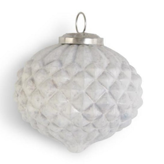 Vintage Embossed Distressed White Glass Onion Ornament - Christmas Tree Decor, Farmhouse Kitchen Decor, Rustic Home Decoration for Holiday & Seasonal Display