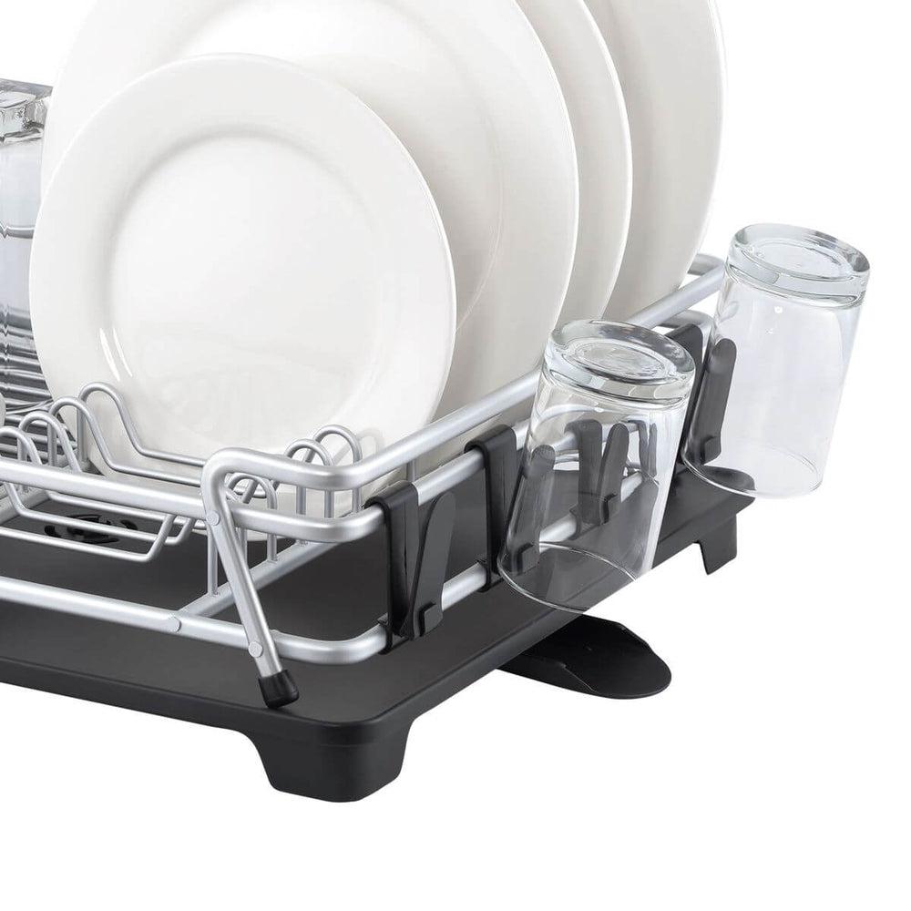 Stainless Steel Dish Rack for Kitchen - Rustproof Aluminum Drying Rack with Drain Board | Space Saving Countertop Organizer for Dishes, Cups & Utensils | Perfect for Small Apartments & RVs